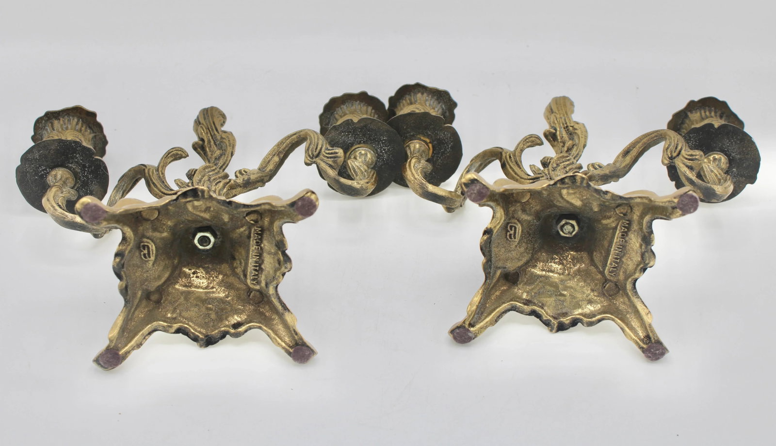 Mid Century Italian Rococo Brass Candelabras - 10