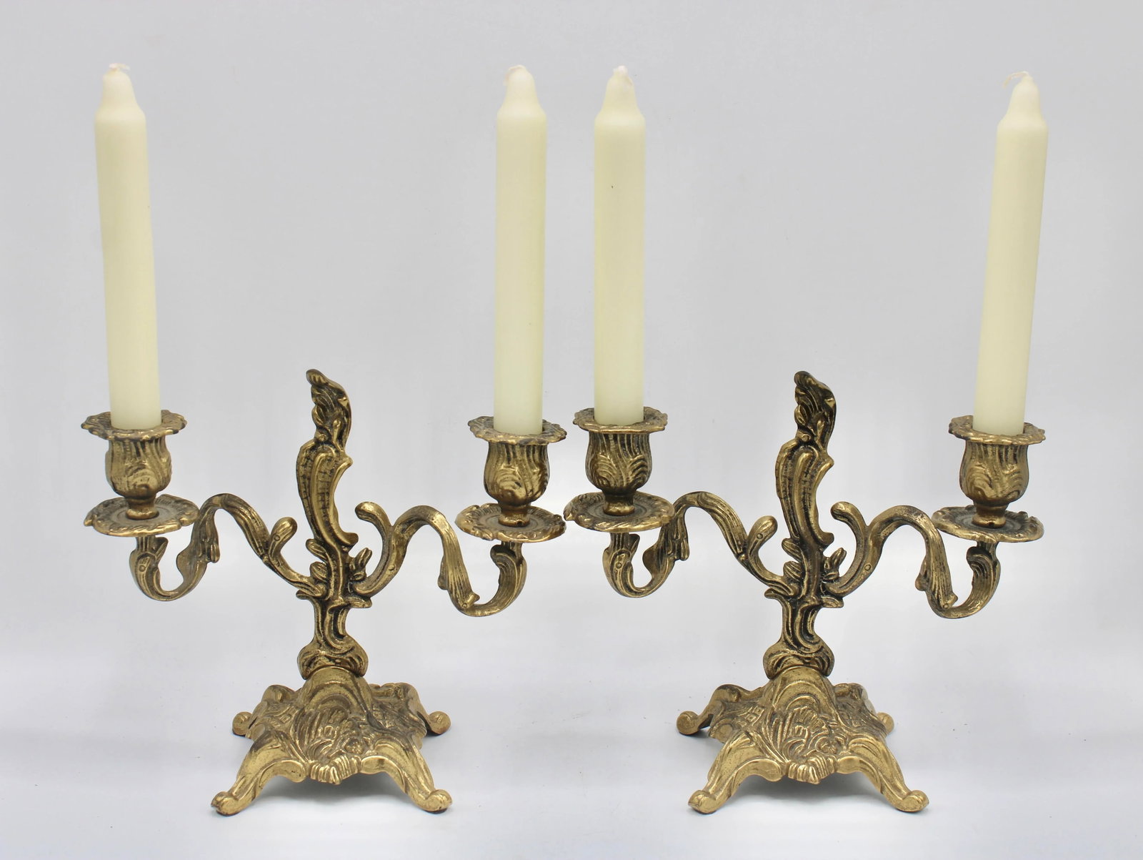 Mid Century Italian Rococo Brass Candelabras - 12