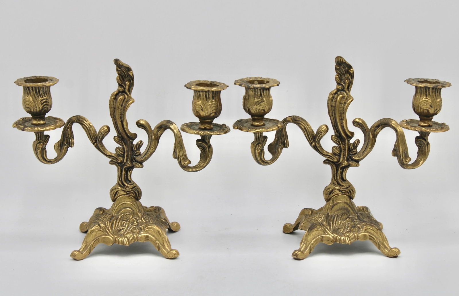 Mid Century Italian Rococo Brass Candelabras - 13