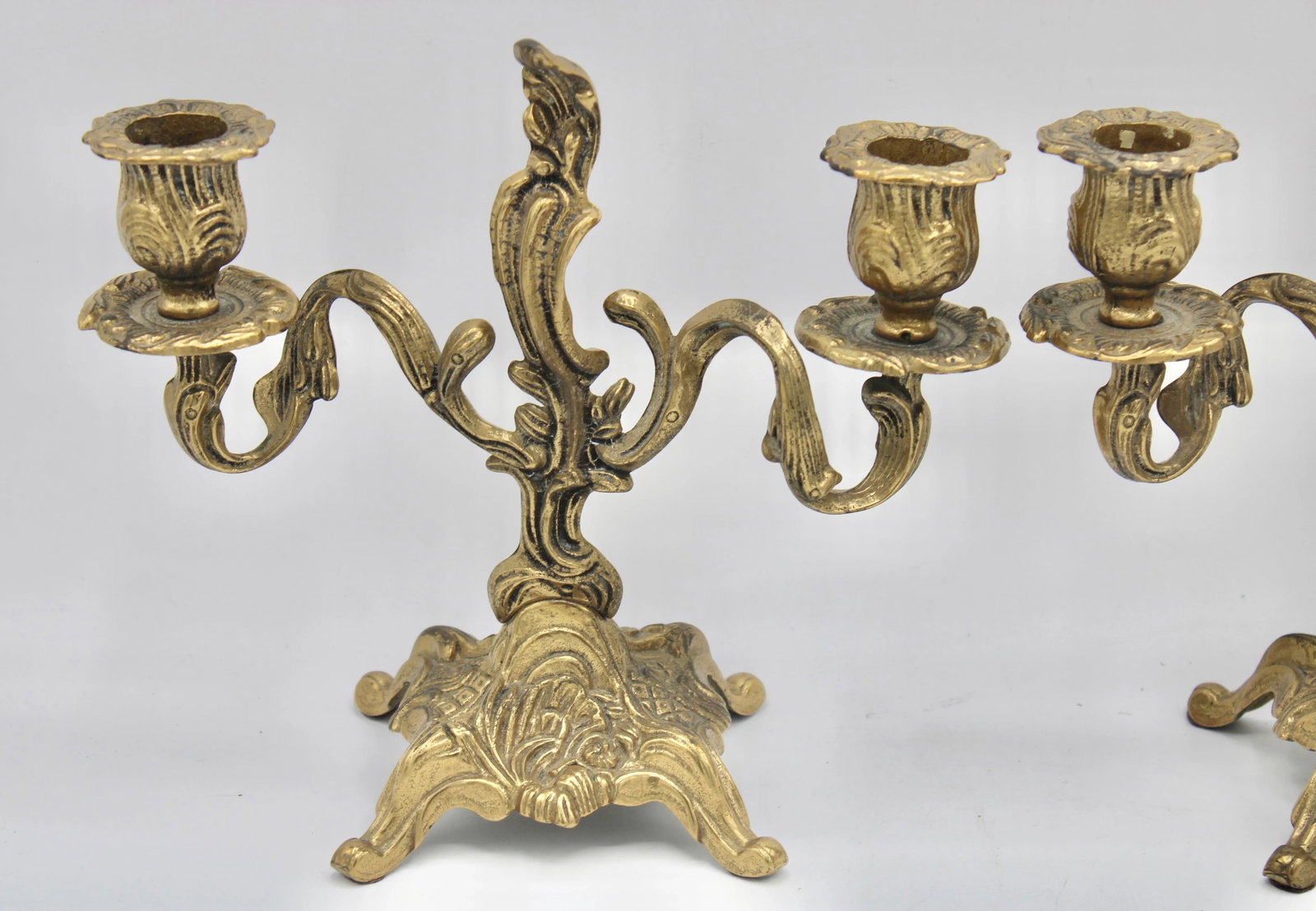 Mid Century Italian Rococo Brass Candelabras - 2