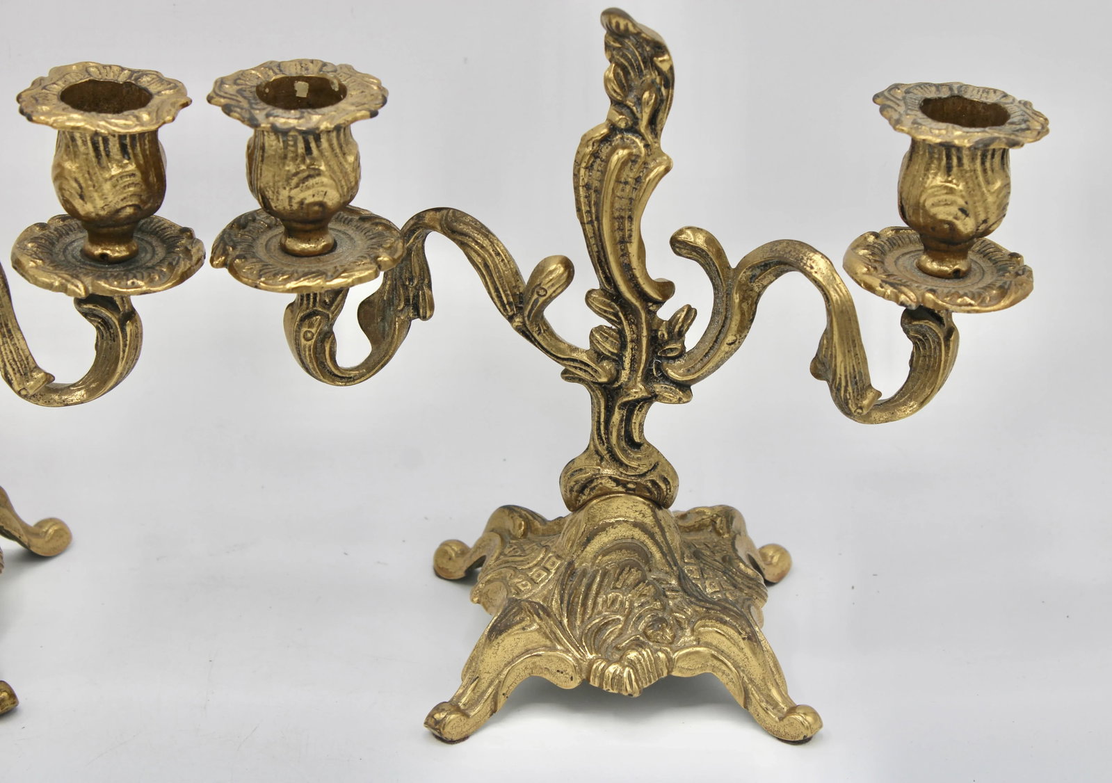 Mid Century Italian Rococo Brass Candelabras - 3