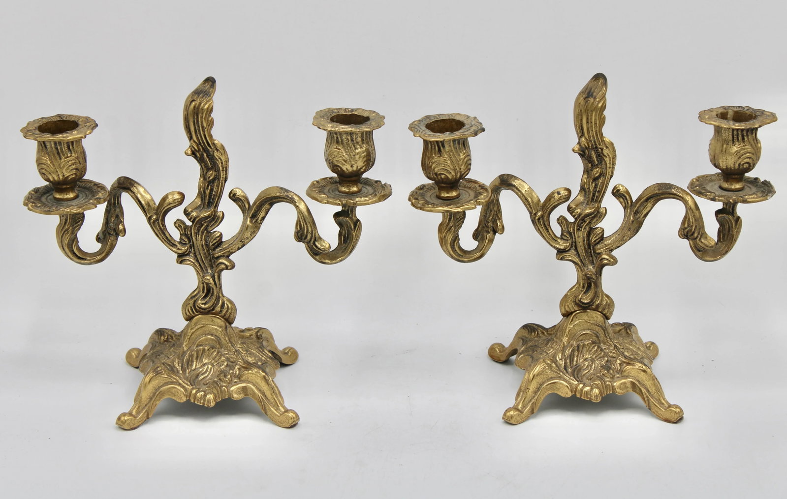 Mid Century Italian Rococo Brass Candelabras - 4