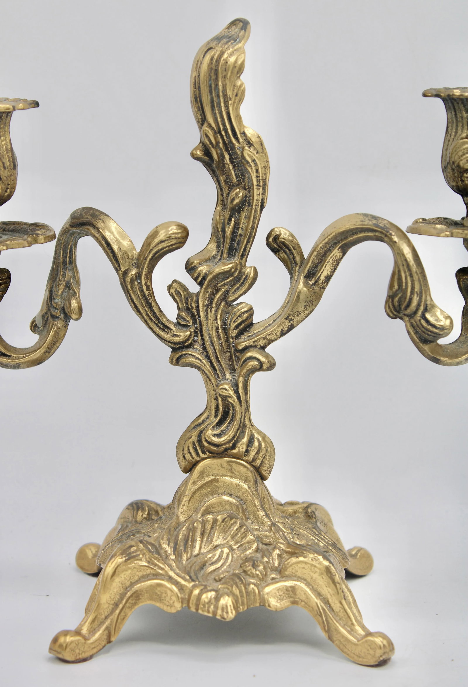 Mid Century Italian Rococo Brass Candelabras - 7