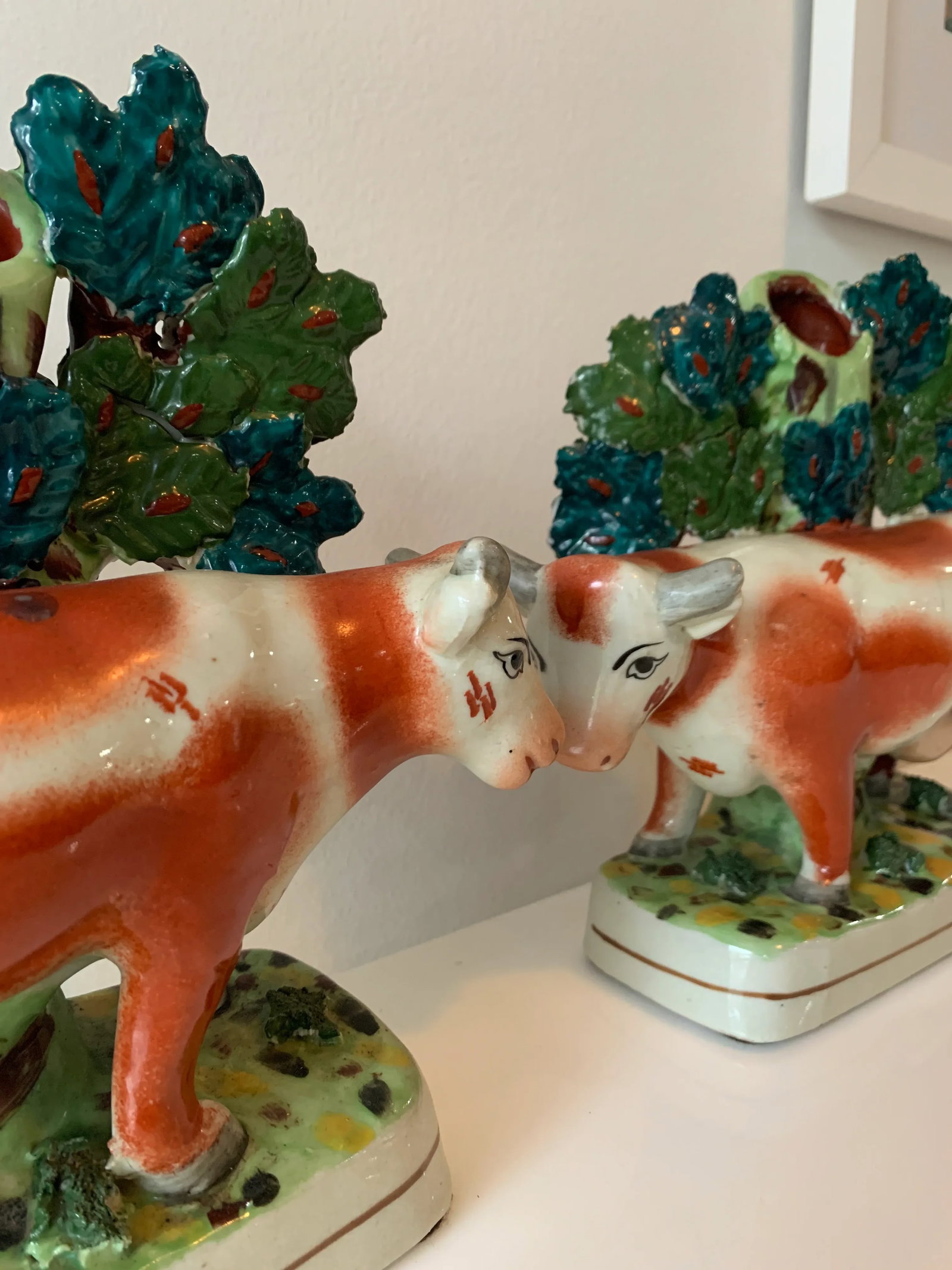 Early 20th Century Cows at Pasture Ceramic Candlesticks - a Pair - 10