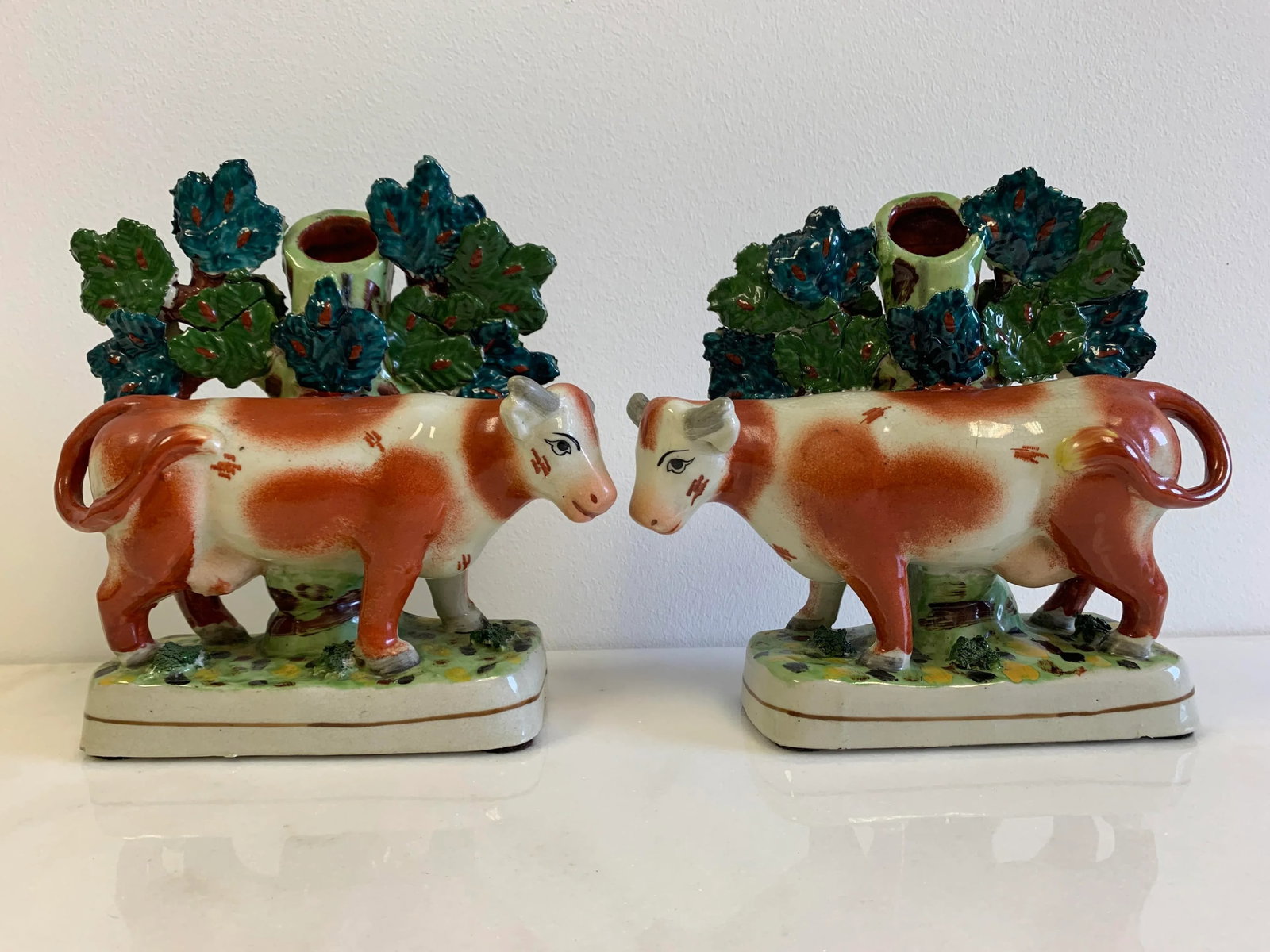 Early 20th Century Cows at Pasture Ceramic Candlesticks - a Pair - 13