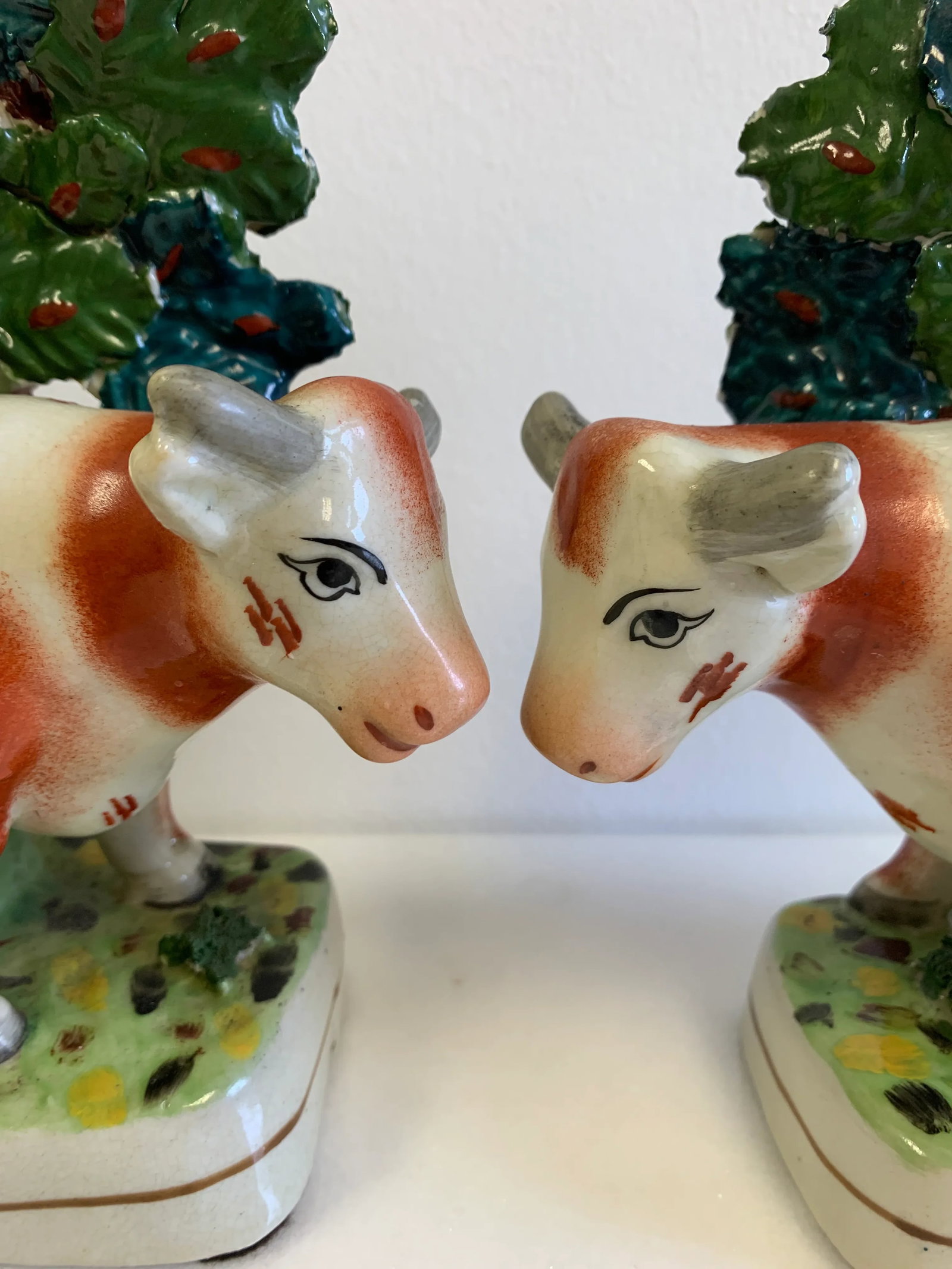Early 20th Century Cows at Pasture Ceramic Candlesticks - a Pair - 2