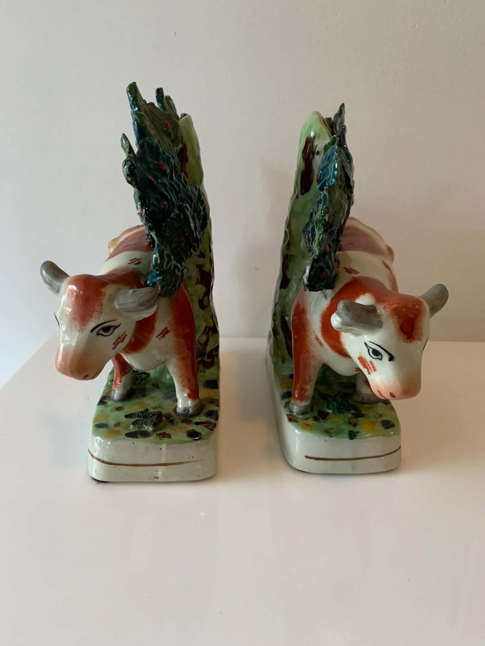 Early 20th Century Cows at Pasture Ceramic Candlesticks - a Pair - 4