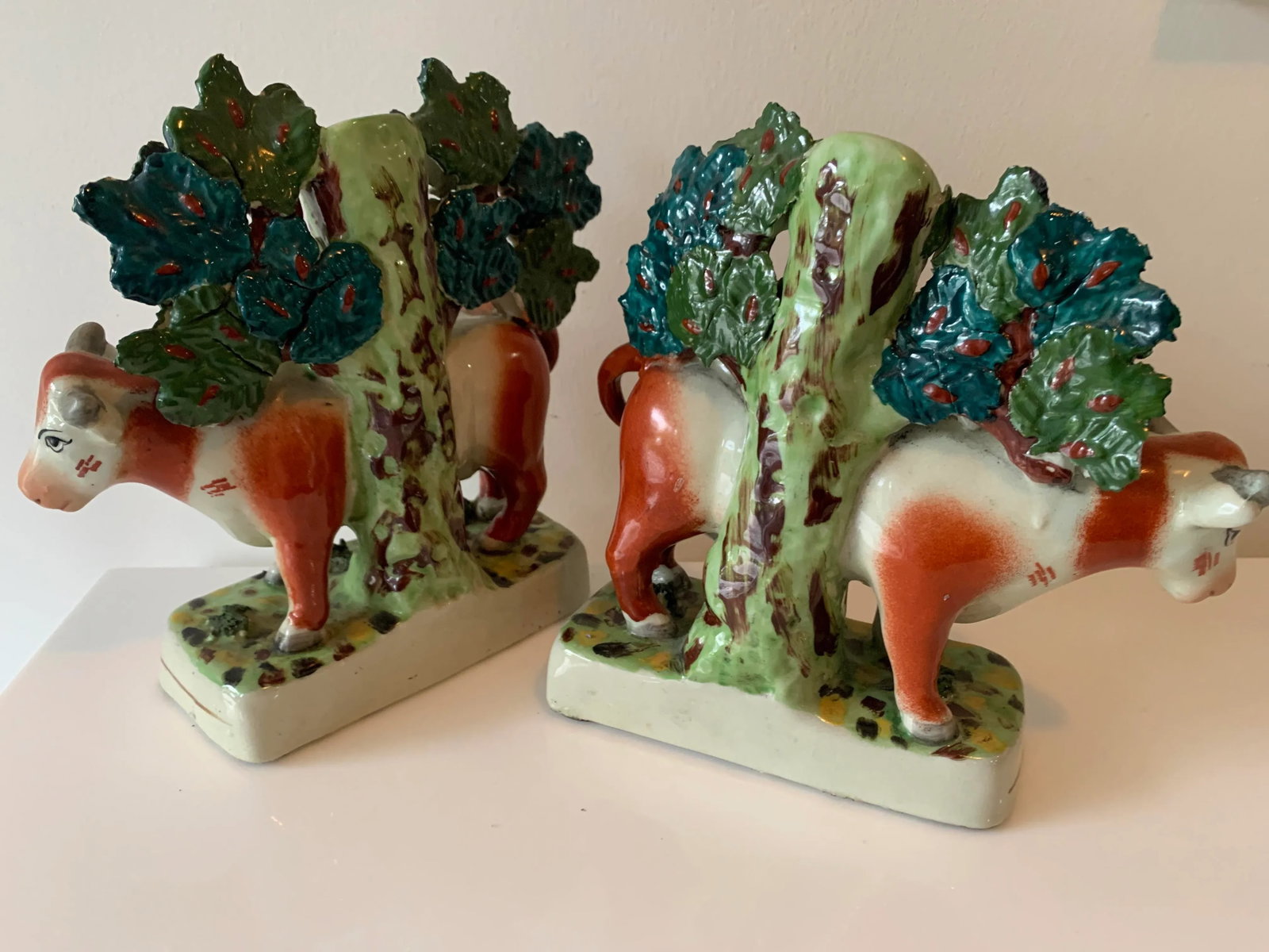 Early 20th Century Cows at Pasture Ceramic Candlesticks - a Pair - 5