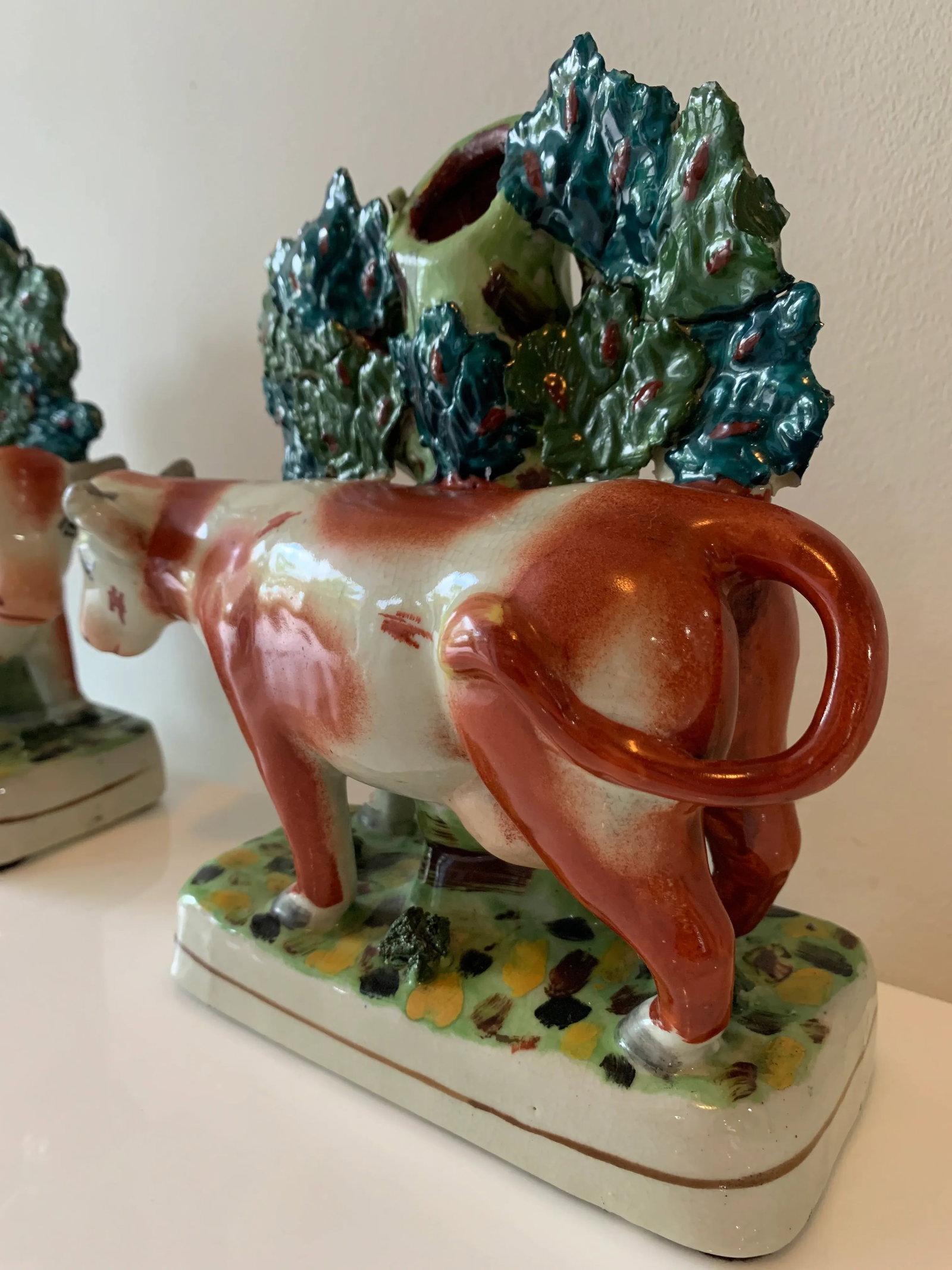 Early 20th Century Cows at Pasture Ceramic Candlesticks - a Pair - 6