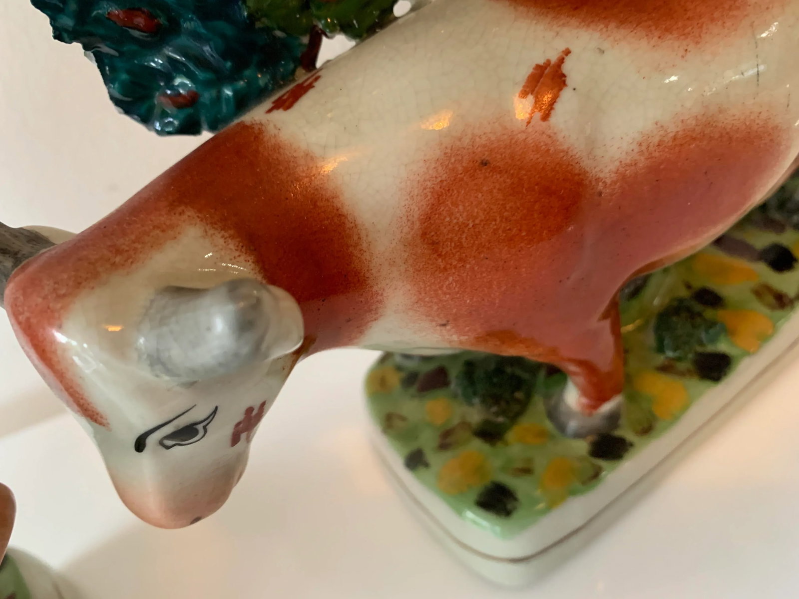 Early 20th Century Cows at Pasture Ceramic Candlesticks - a Pair - 7