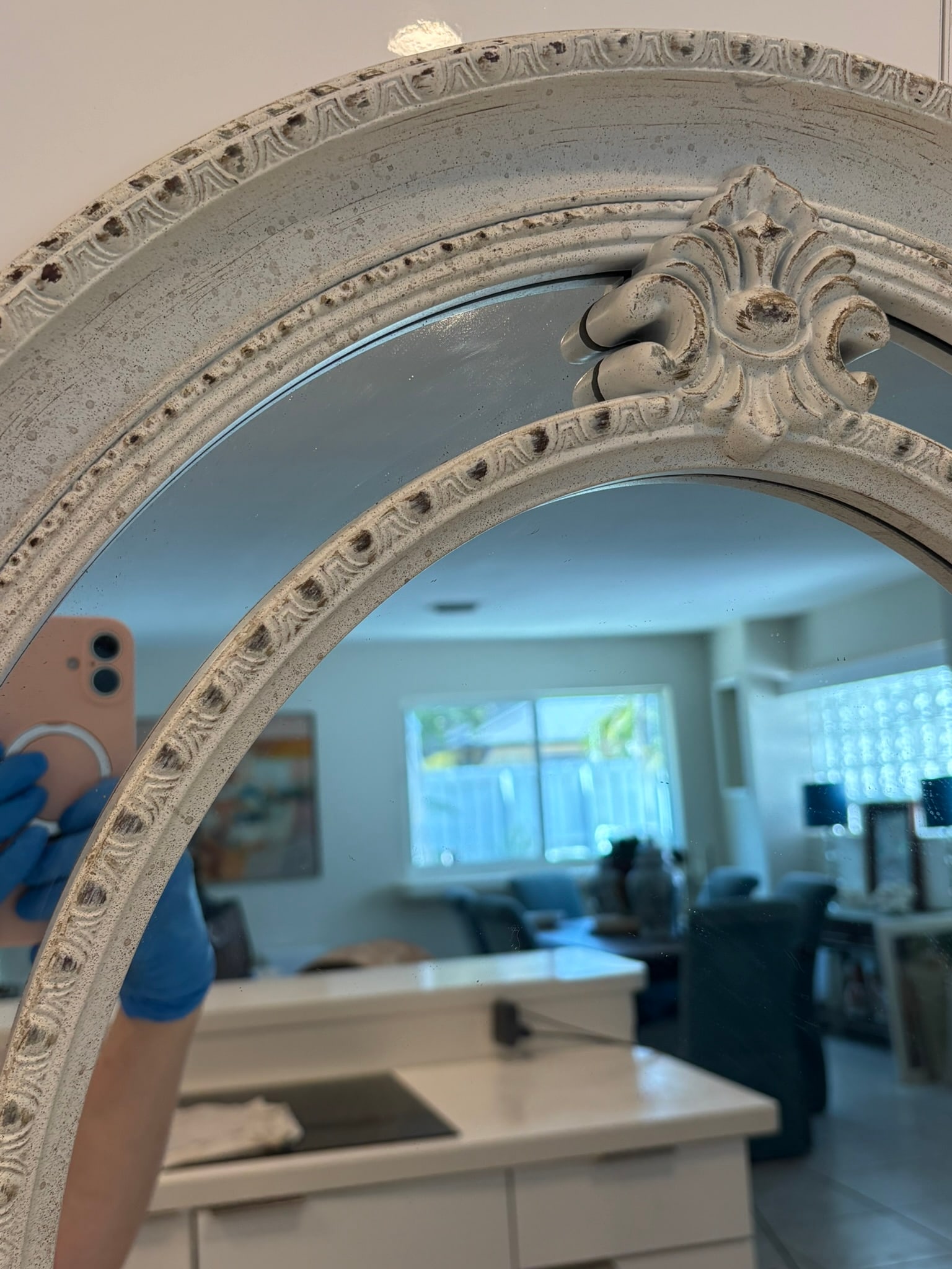 Baroque Oval Wall Mirror in Distressed White - 12