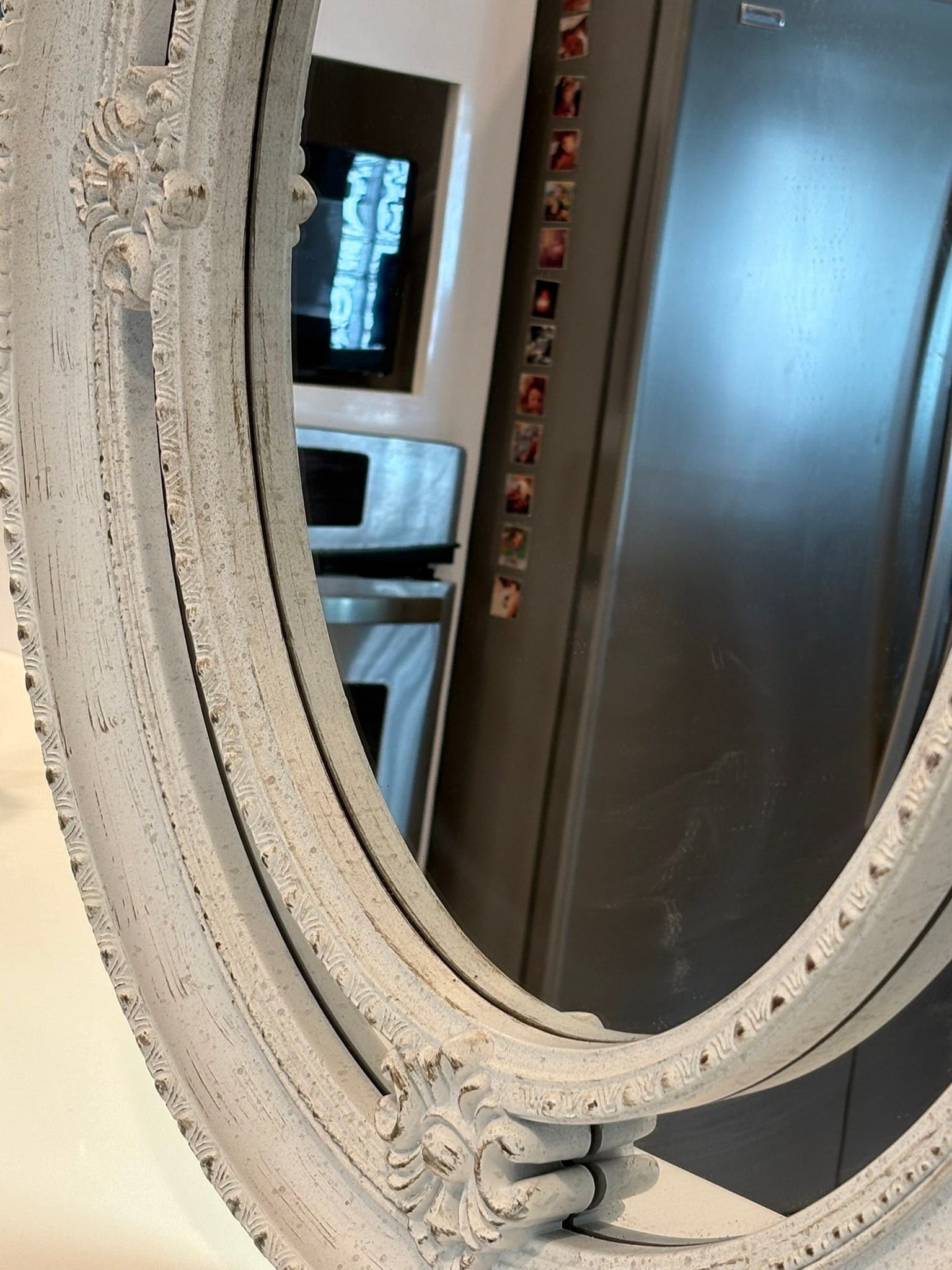 Baroque Oval Wall Mirror in Distressed White - 13