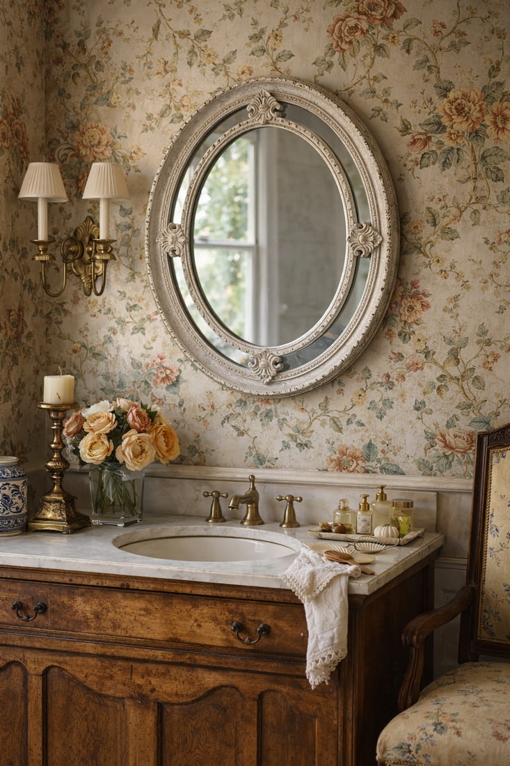 Baroque Oval Wall Mirror in Distressed White - 2