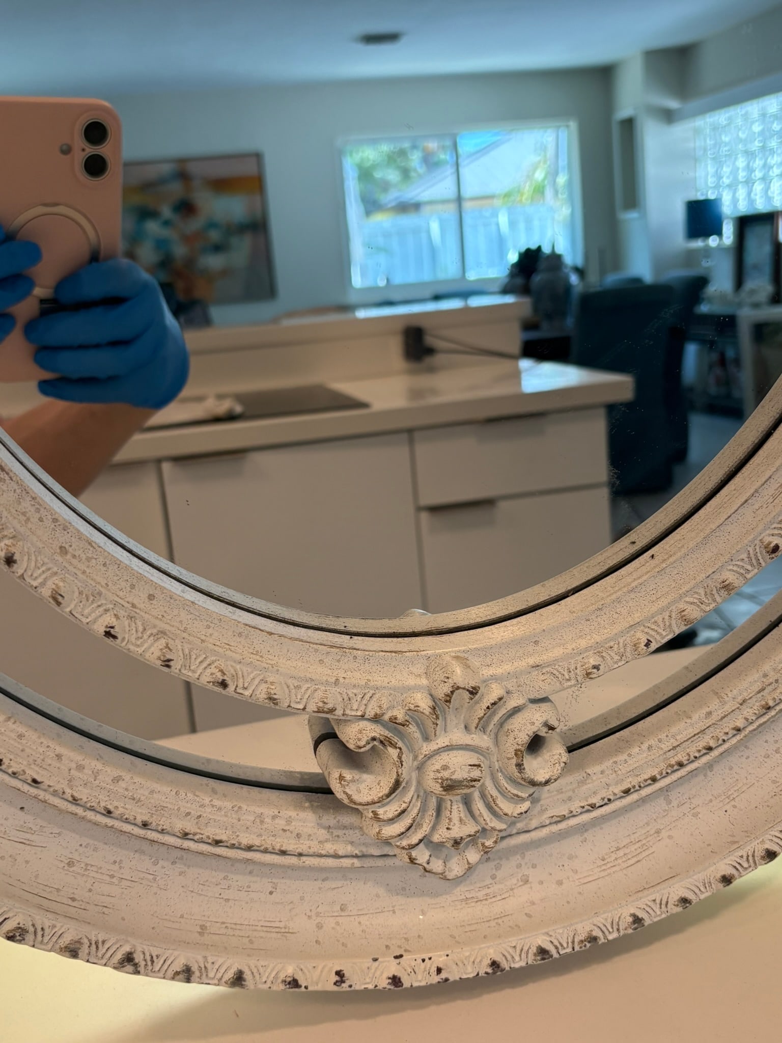 Baroque Oval Wall Mirror in Distressed White - 8