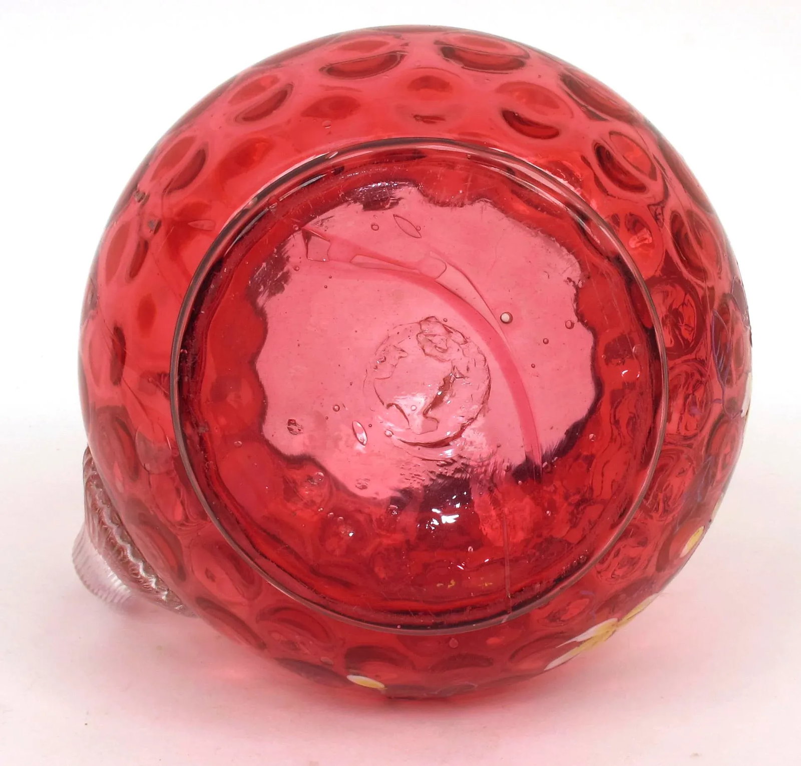 1910s Vintage Eapg Fenton Cranberry Coin Dot Ruffled Enameled Flower Art Glass Pitcher - 10