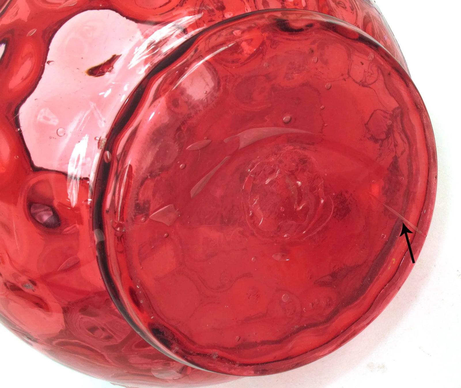 1910s Vintage Eapg Fenton Cranberry Coin Dot Ruffled Enameled Flower Art Glass Pitcher - 9