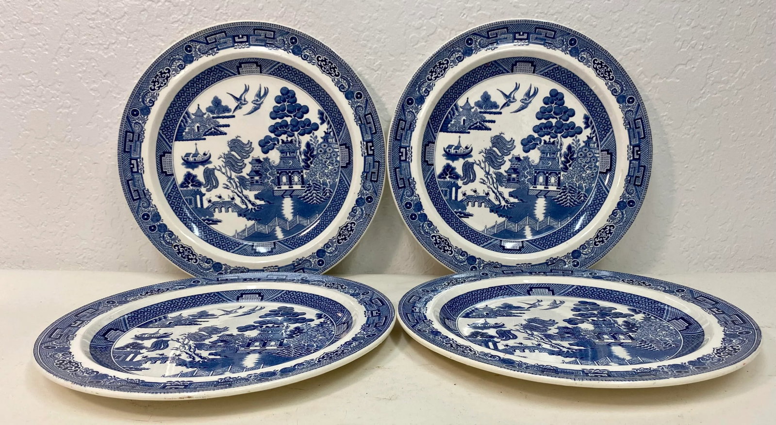 Set of 4 Antique Wedgwood Blue Willow Dinner Plates Made in England - 2