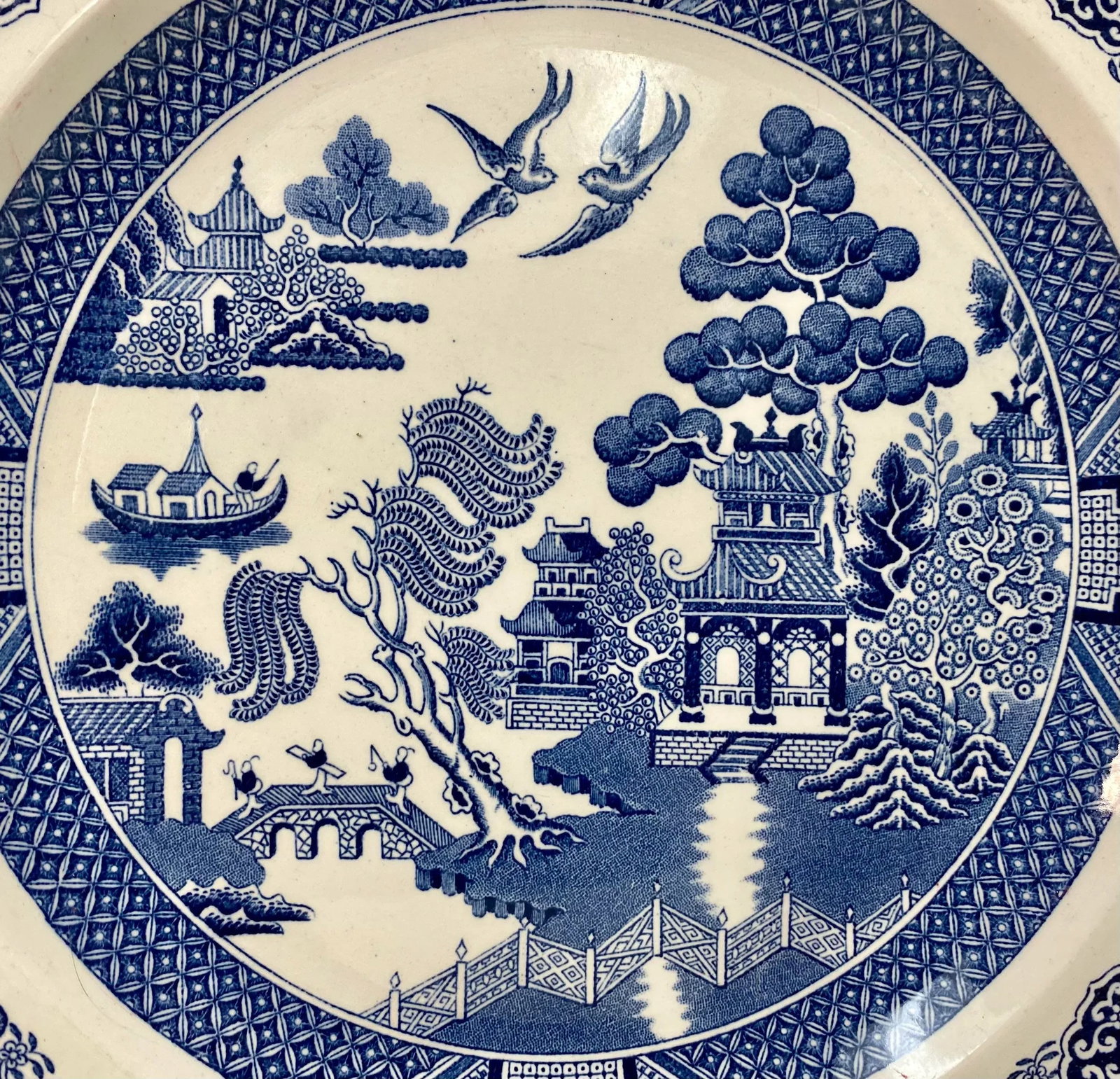 Set of 4 Antique Wedgwood Blue Willow Dinner Plates Made in England - 4