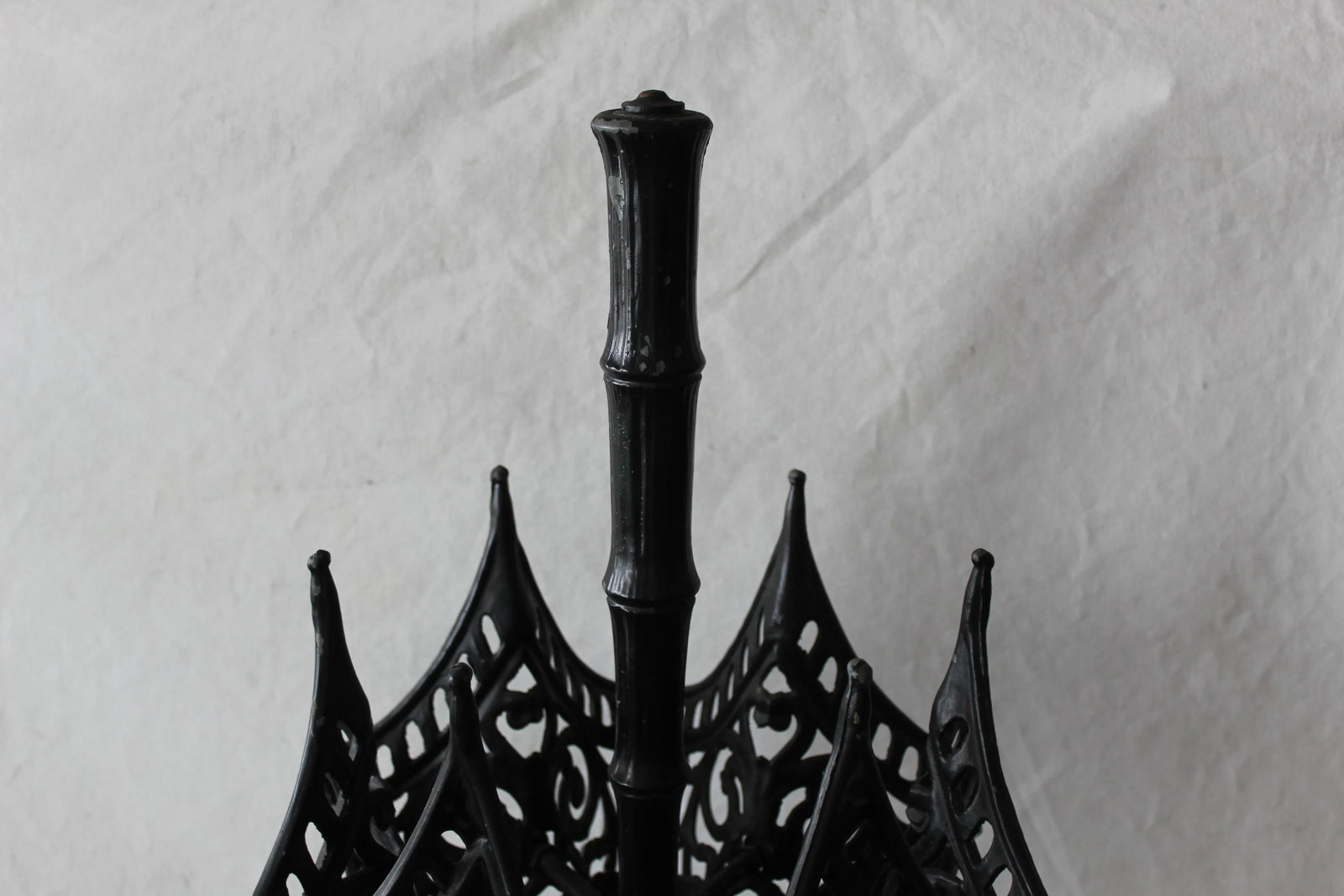 Vintage Mid Century 1960s Cast Iron Style Painted Umbrella Stand Faux Bamboo Handle Detail - 9