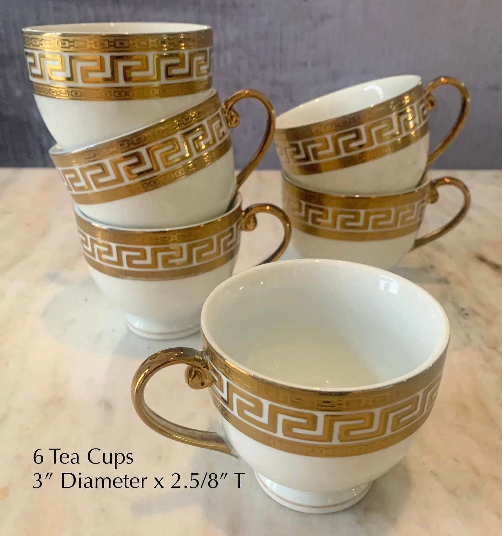 German White & Gold Porcelain Greek Key Dinnerware - 33 Pieces - 11