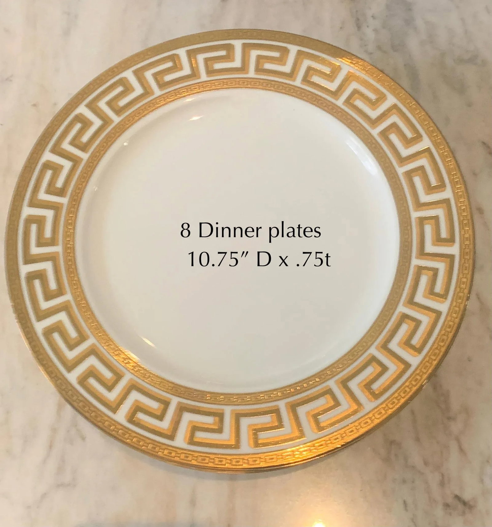 German White & Gold Porcelain Greek Key Dinnerware - 33 Pieces - 2