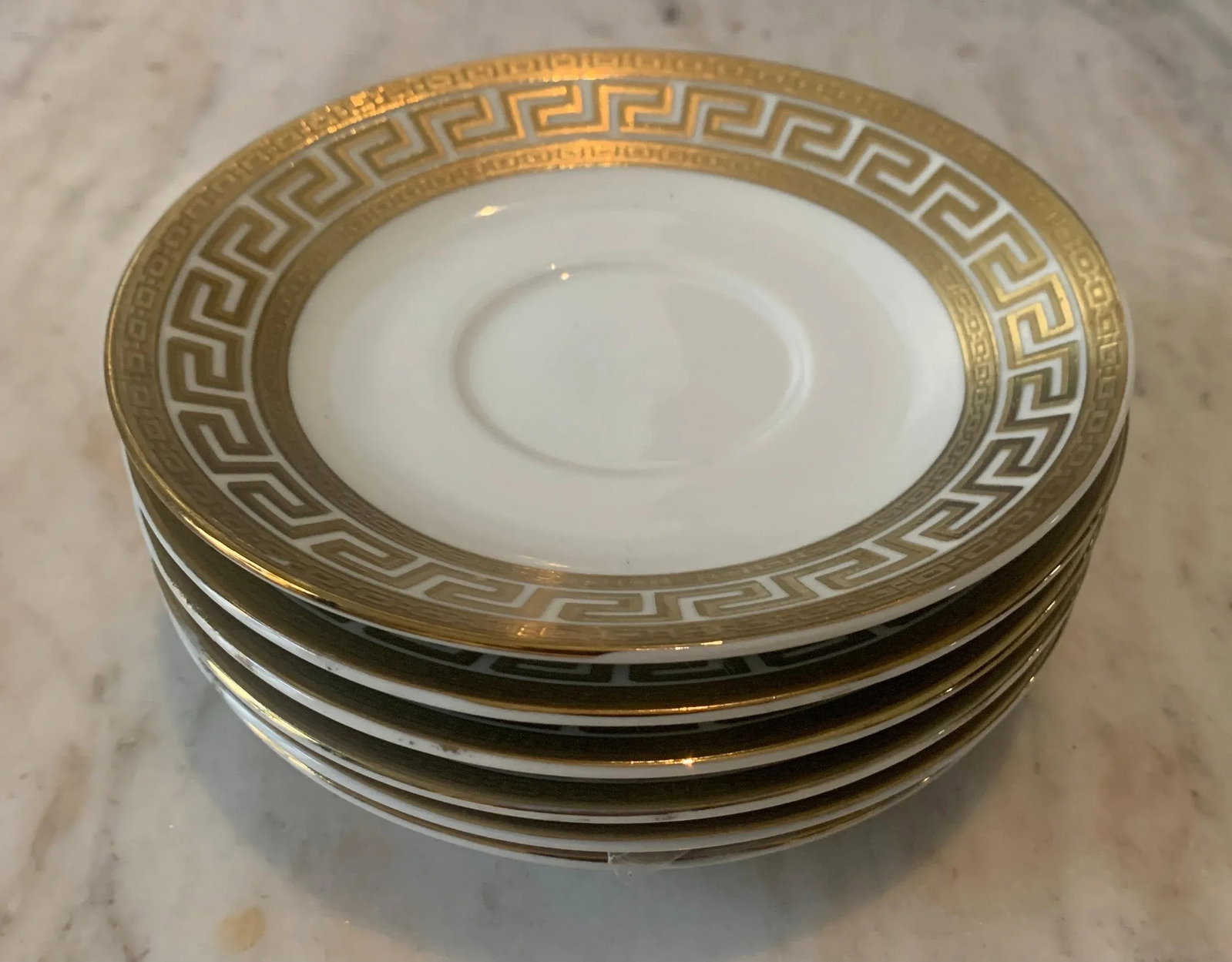 German White & Gold Porcelain Greek Key Dinnerware - 33 Pieces - 4