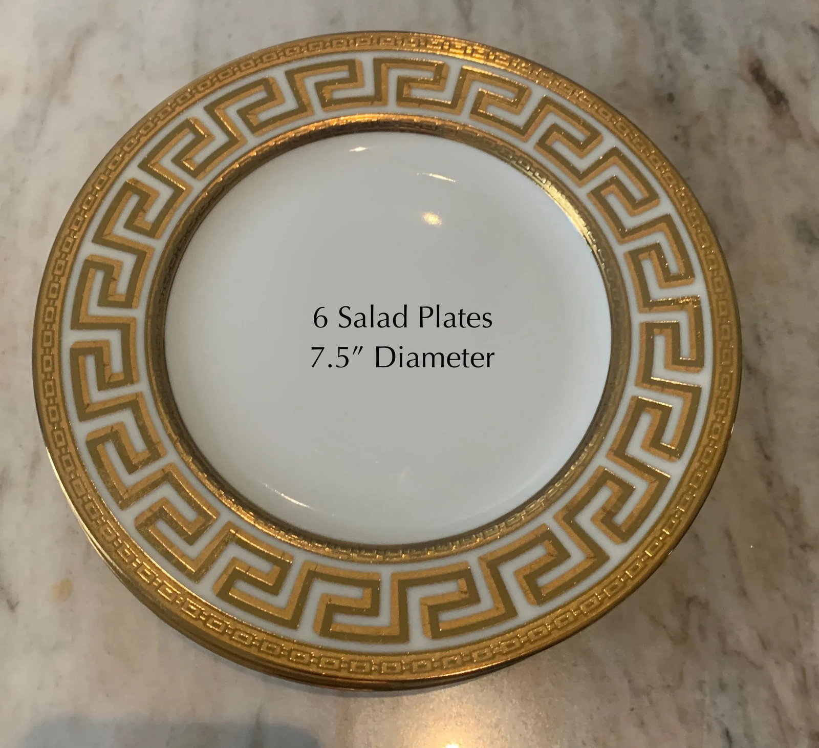German White & Gold Porcelain Greek Key Dinnerware - 33 Pieces - 9