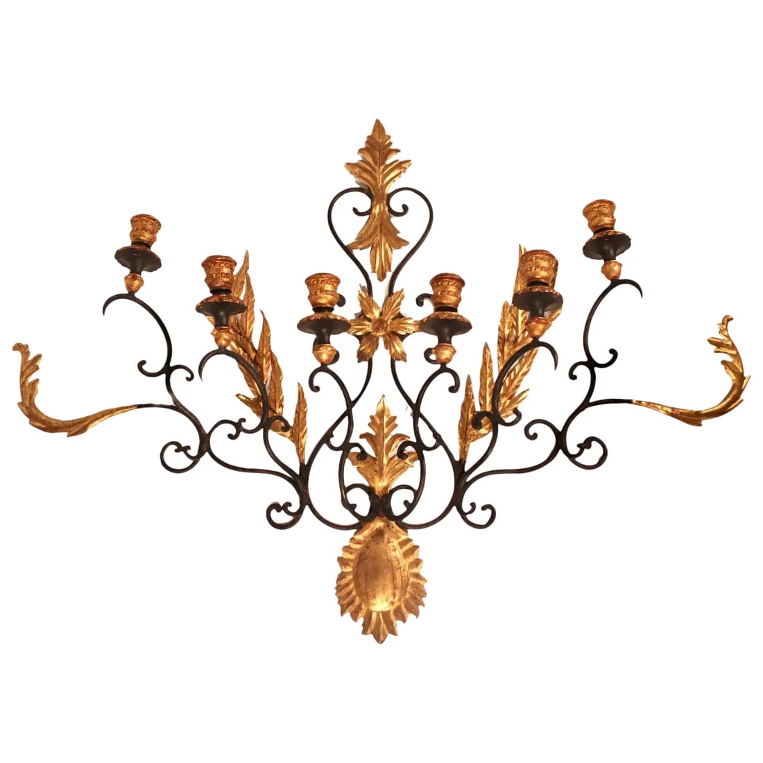 Mid Century Italian Black and Gold Metal and Tole Wall Sconce - 2