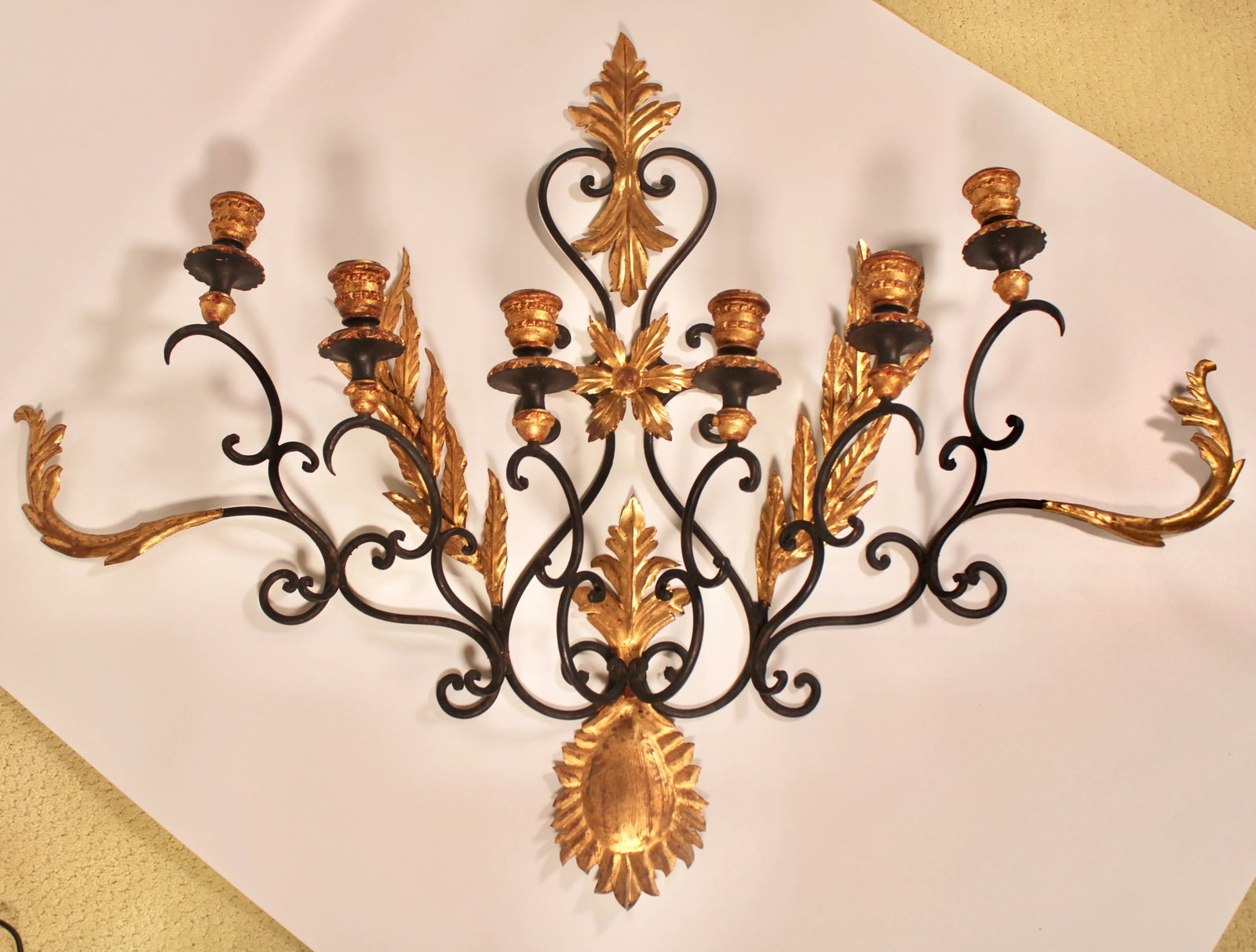 Mid Century Italian Black and Gold Metal and Tole Wall Sconce - 4