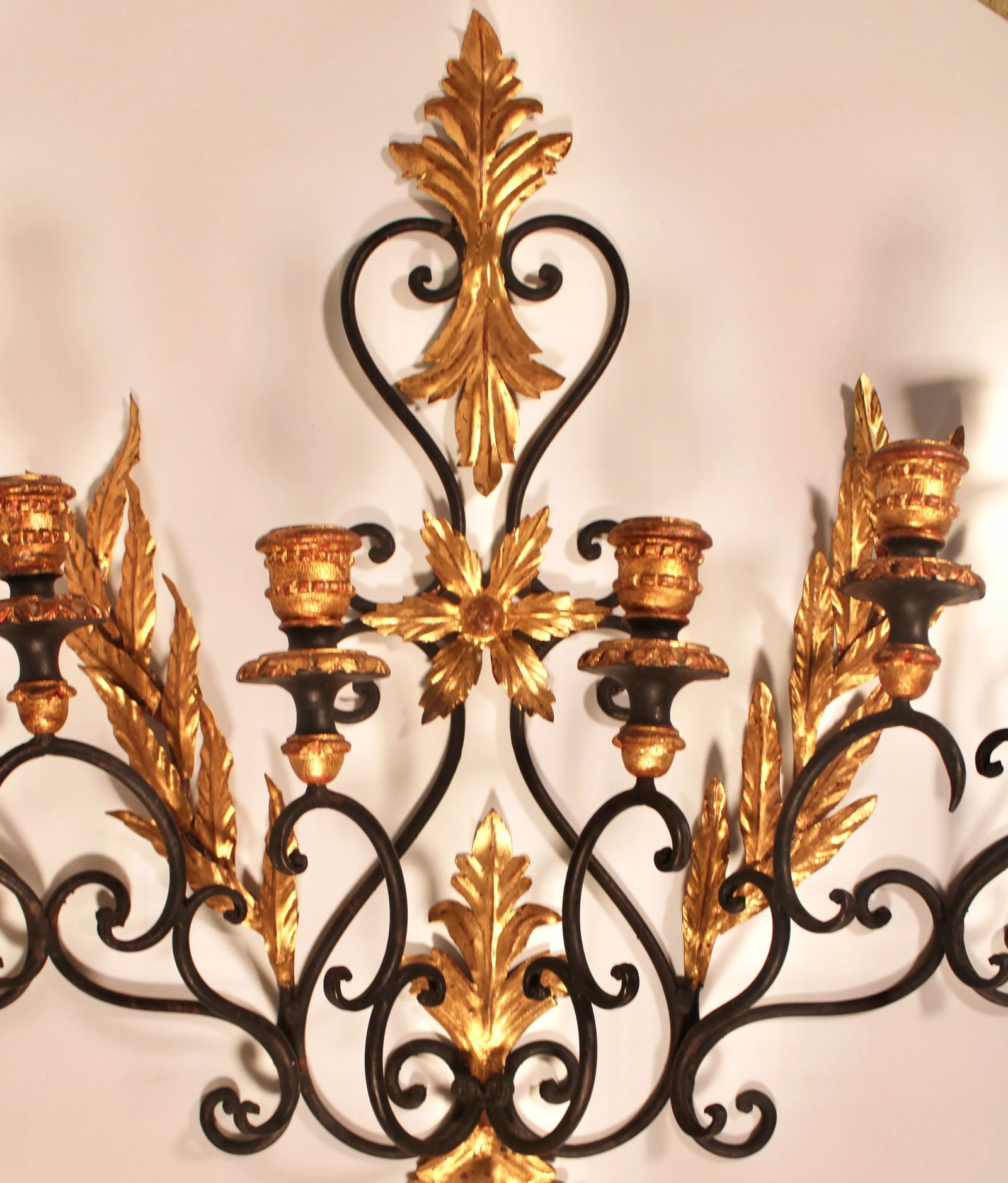 Mid Century Italian Black and Gold Metal and Tole Wall Sconce - 5