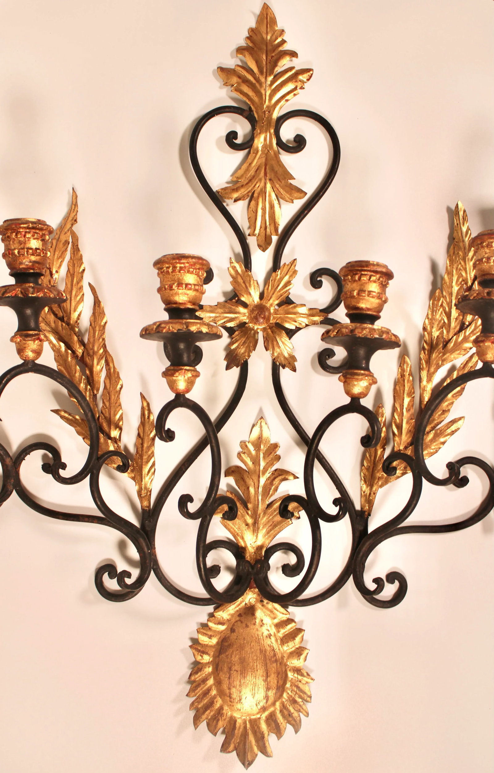 Mid Century Italian Black and Gold Metal and Tole Wall Sconce - 6