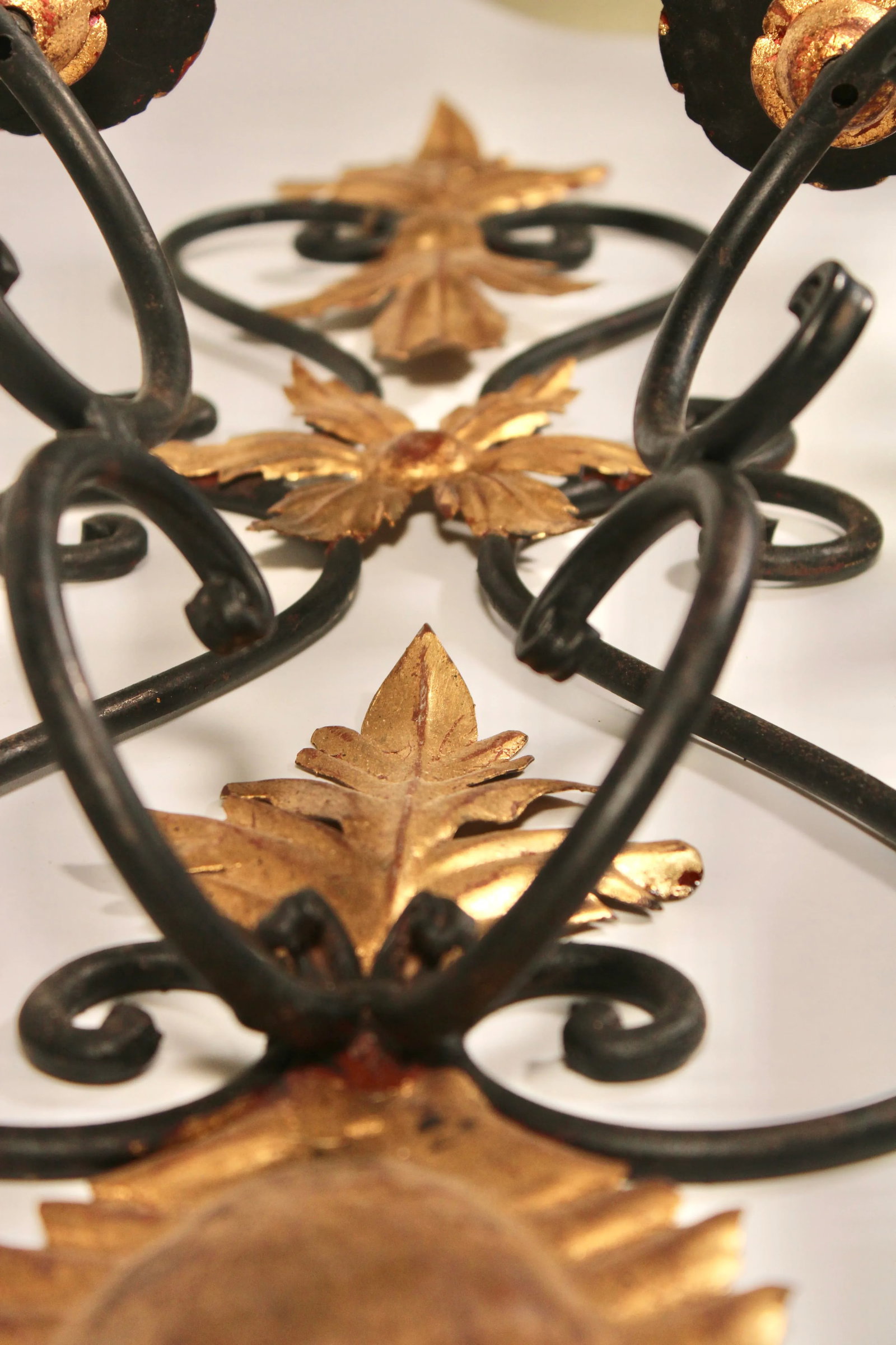 Mid Century Italian Black and Gold Metal and Tole Wall Sconce - 8