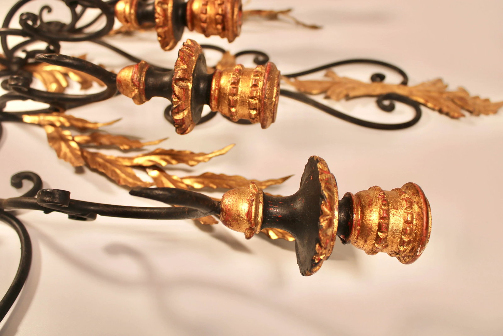 Mid Century Italian Black and Gold Metal and Tole Wall Sconce - 9