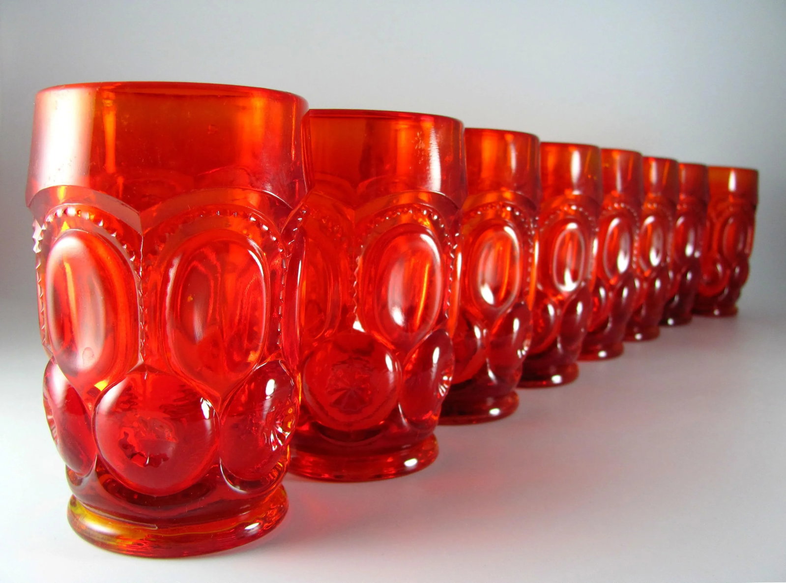 Mid Century Vintage L E Smith Moon & Stars Amberina Ruby Red Citrine Glass Tumblers - Set of 8 - 8