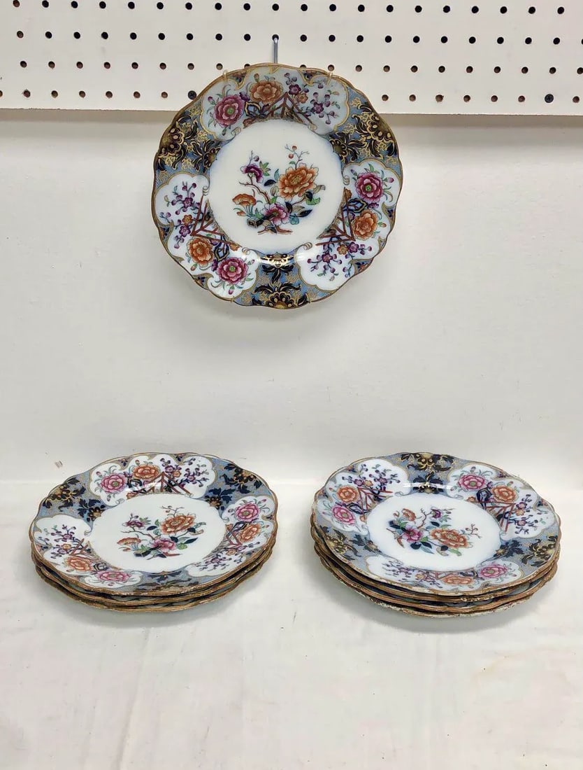 Circa 1840 Antique English Transferware Plates- Set of 8 - 12