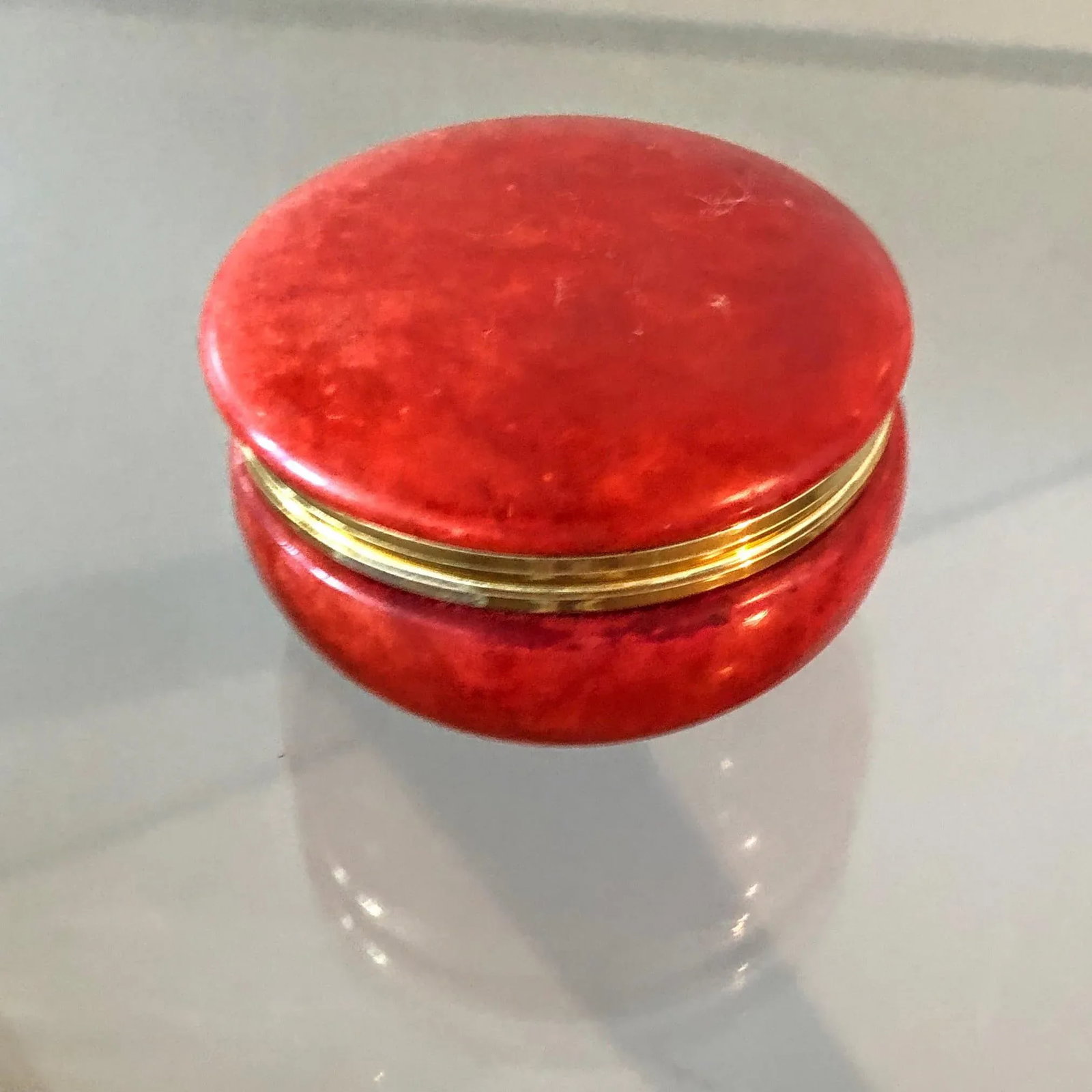 Vintage Red Italian Round Alabaster Hinged Box - 2
