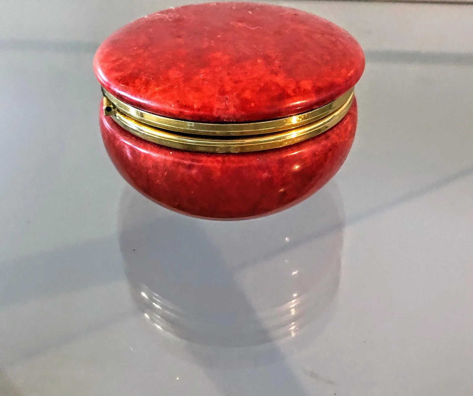Vintage Red Italian Round Alabaster Hinged Box - 5