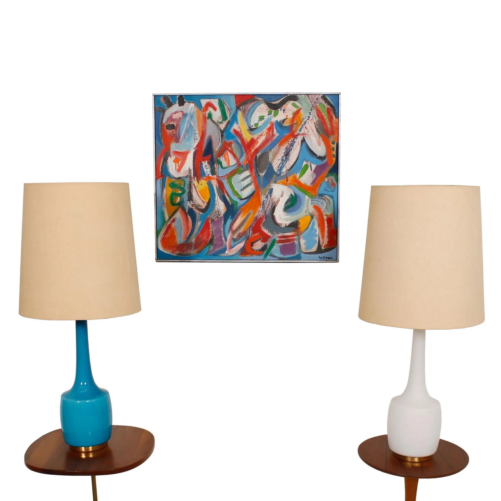 Holmegaard White & Sky Blue Lamps - A Pair - 9
