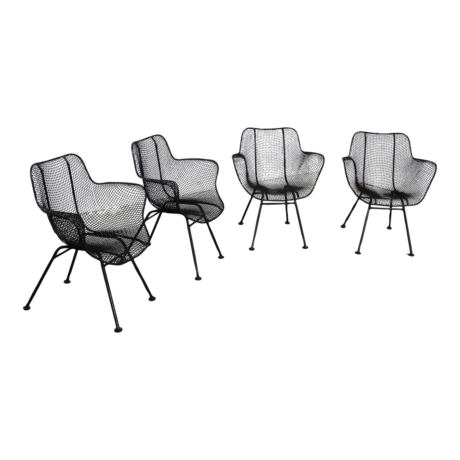 Set of 4 Mid Century Danish Modern Woodard Sculptura Mesh Arm Chairs (1 of 4)