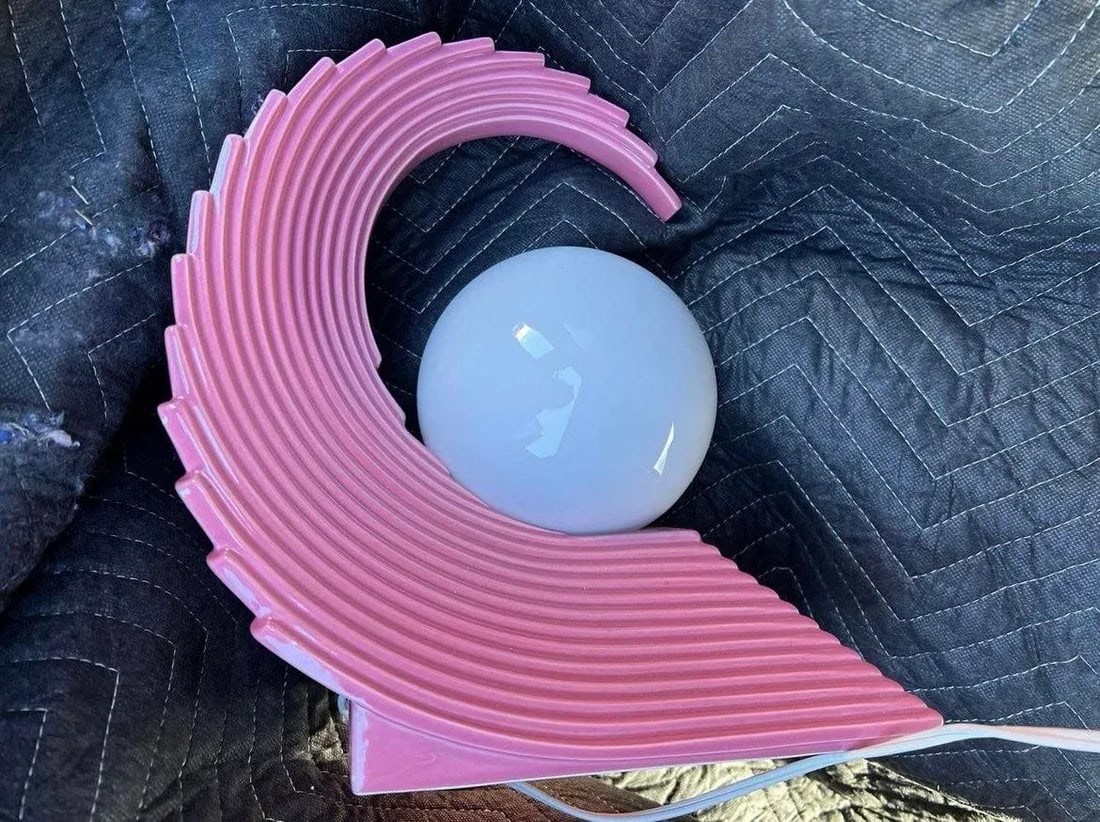1980s Art Deco Revival Pink Ceramic Wave Lamps - a Pair - 12