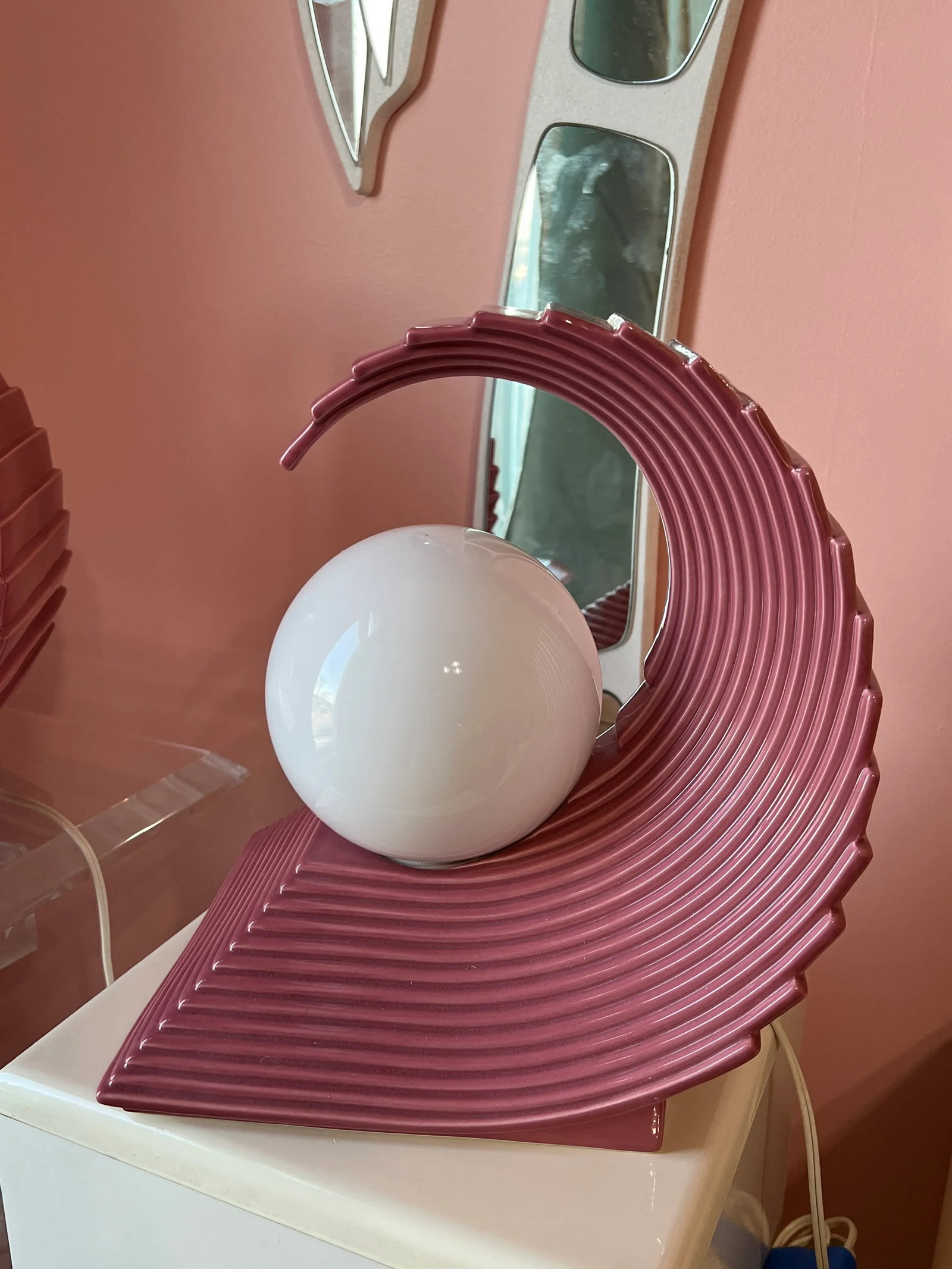 1980s Art Deco Revival Pink Ceramic Wave Lamps - a Pair - 2