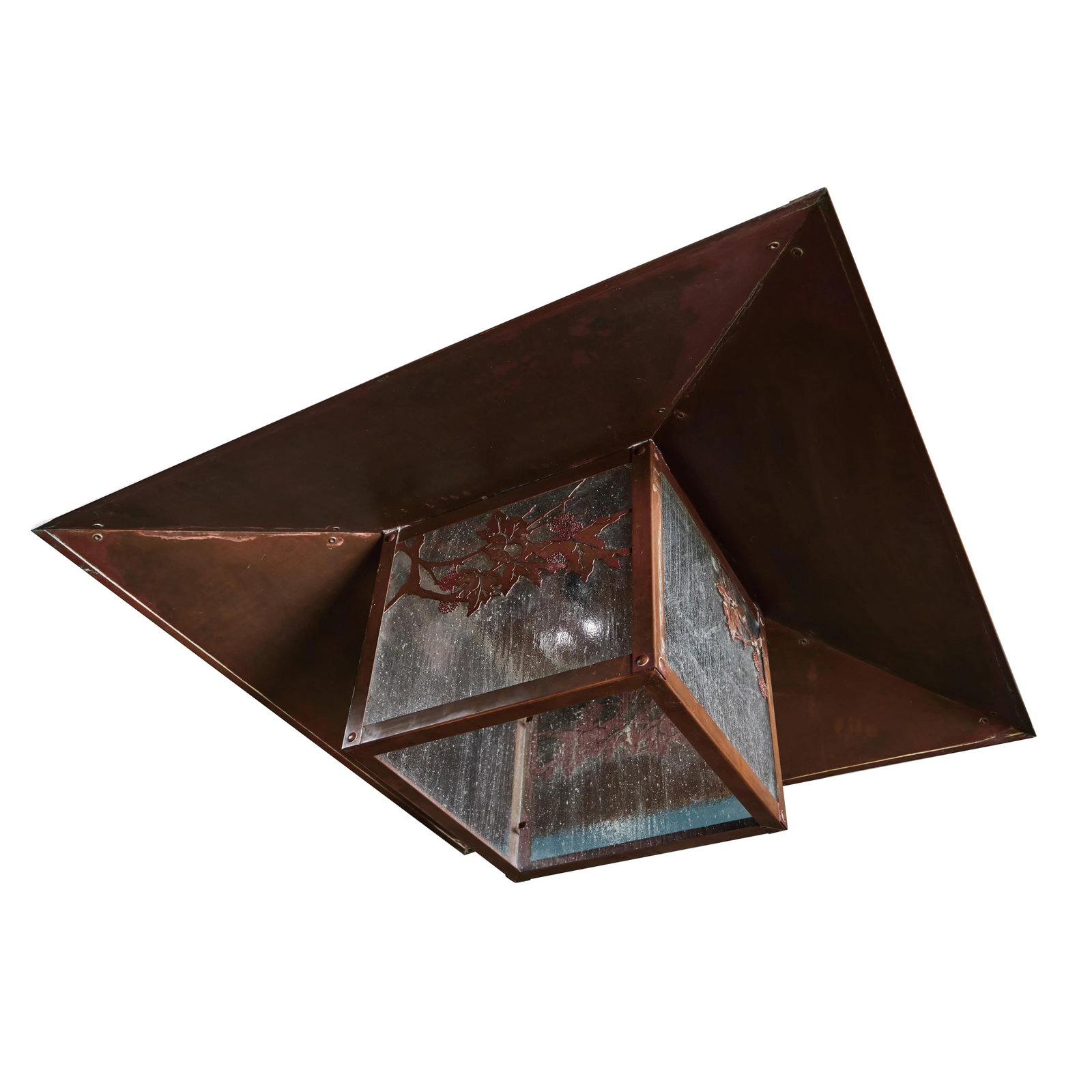 Vintage Large Square Arts & Crafts Copper Pendant - 5