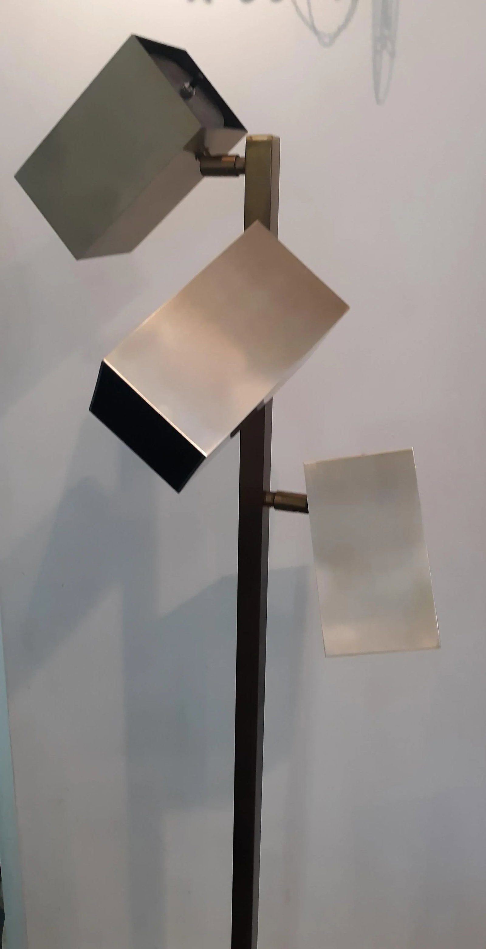 Mid-Century Modern Koch & Lowy 3 Light Square Cubist Brass Floor Lamp - 2