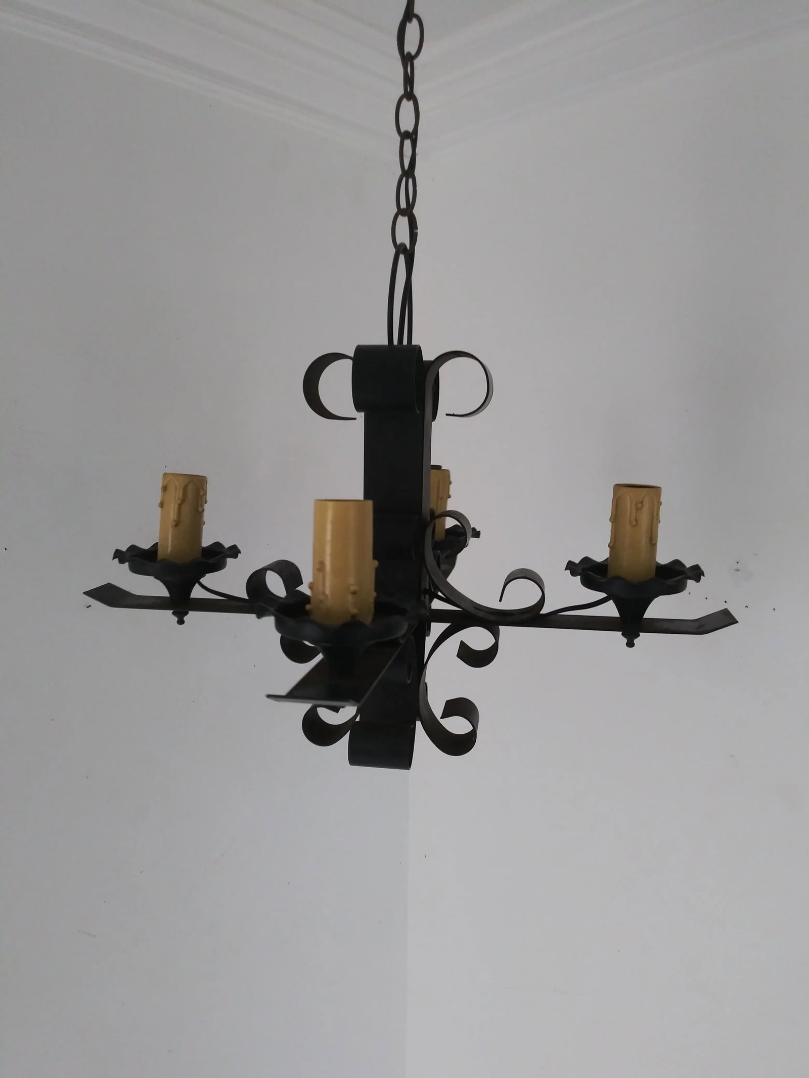Vintage 1950s Small Spanish Iron Metal Chandelier - 12