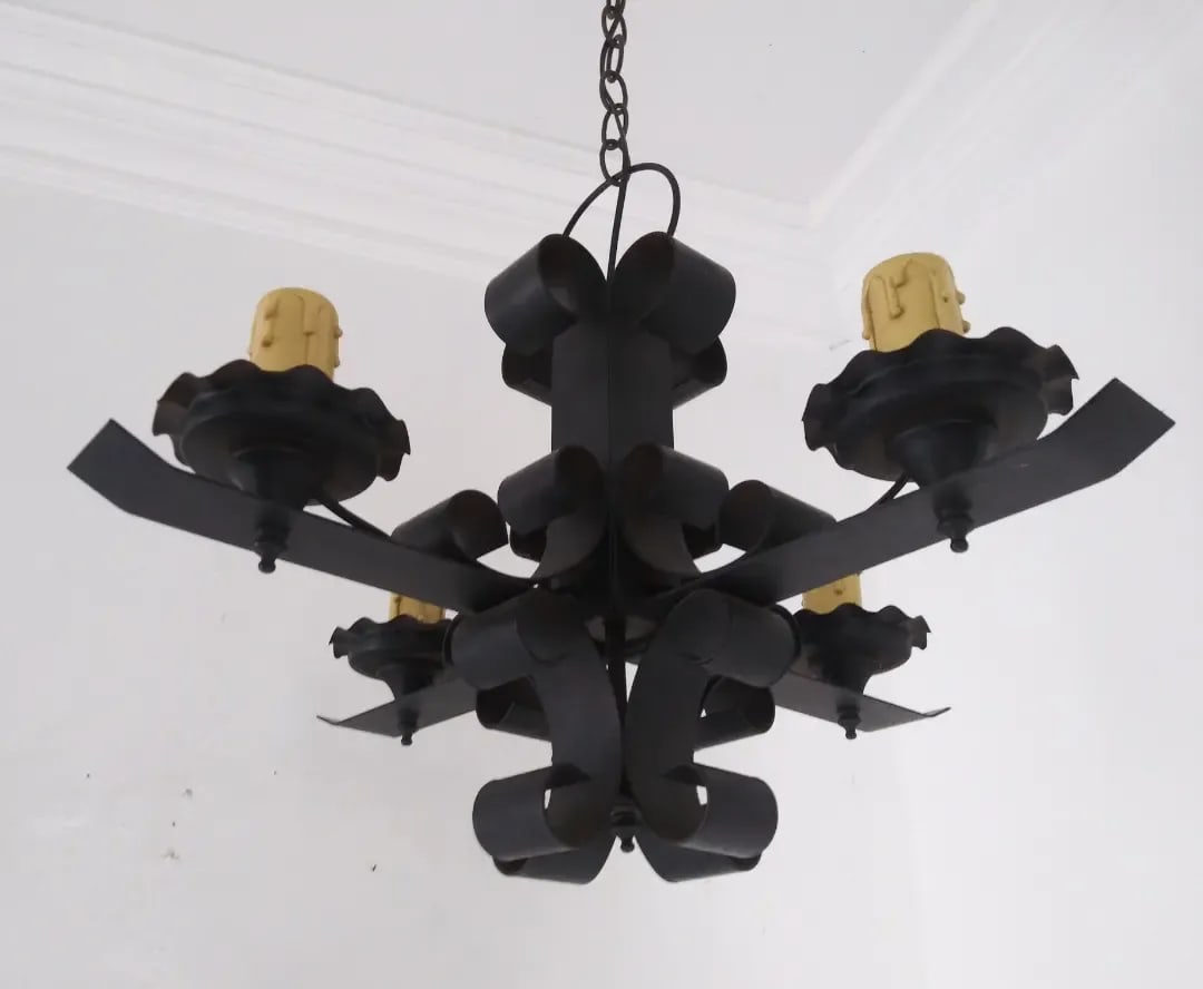 Vintage 1950s Small Spanish Iron Metal Chandelier - 13