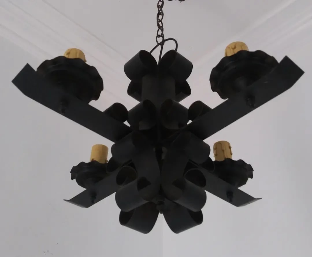 Vintage 1950s Small Spanish Iron Metal Chandelier - 3