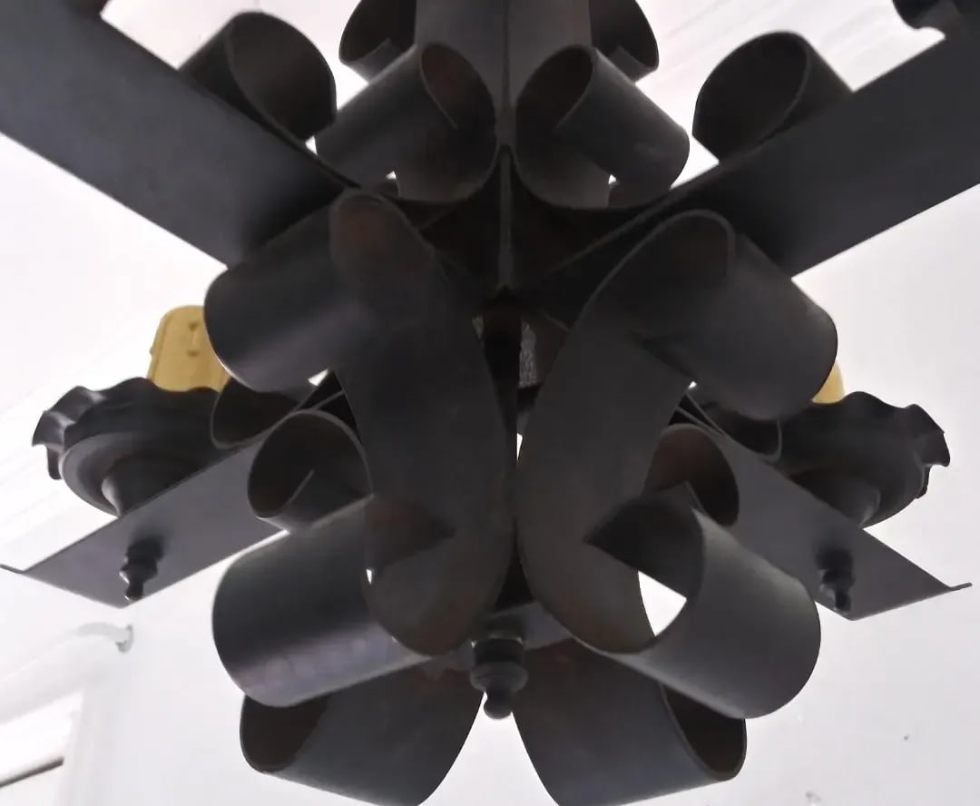 Vintage 1950s Small Spanish Iron Metal Chandelier - 5