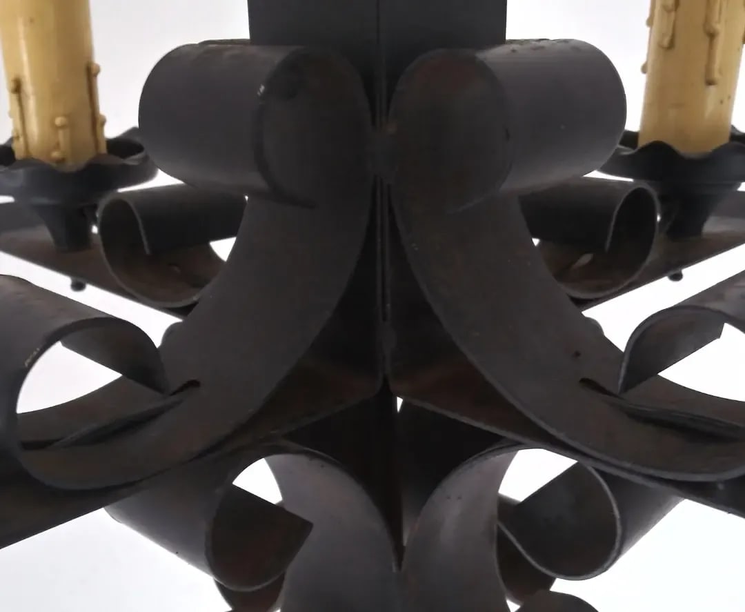 Vintage 1950s Small Spanish Iron Metal Chandelier - 7
