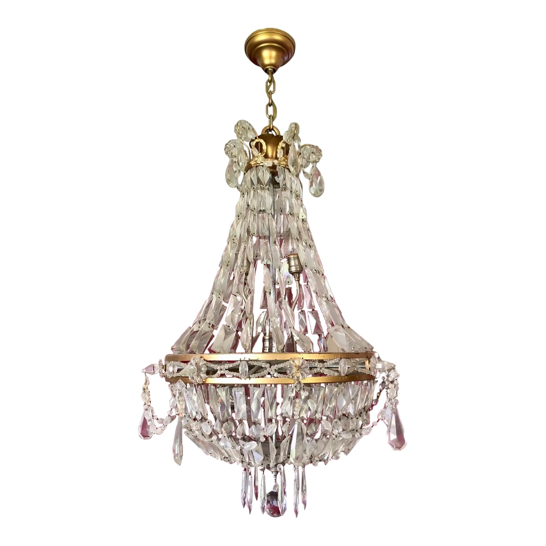 Antique Late 19th Century French Empire Brass and Crystal Chandelier (1 of 8)