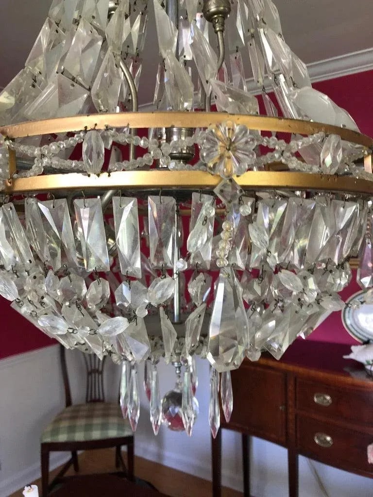 Antique Late 19th Century French Empire Brass and Crystal Chandelier - 2